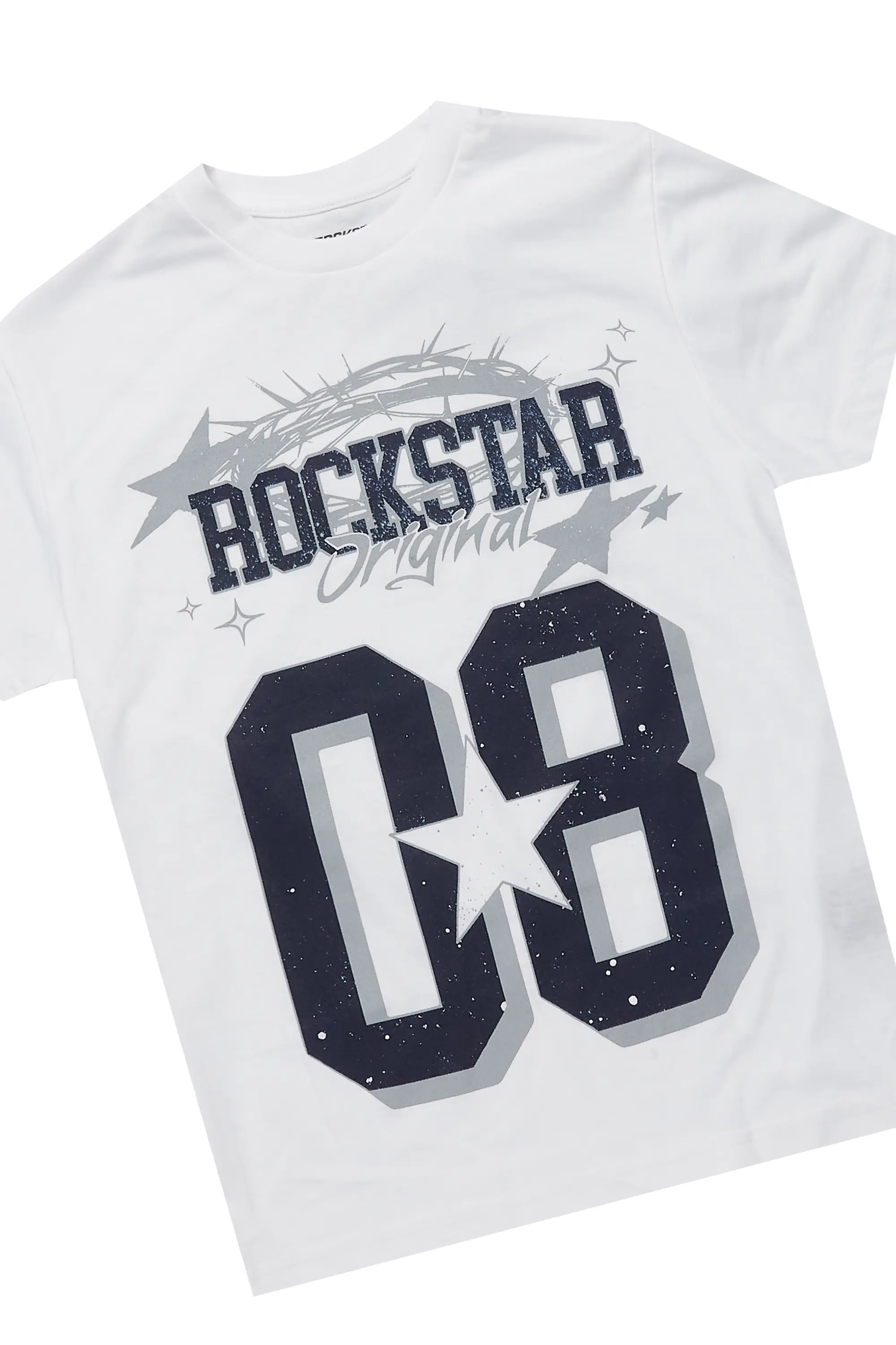 Boys Allstar White/Navy T-Shirt/Stacked Baggy Flare Pant Set - Image 6