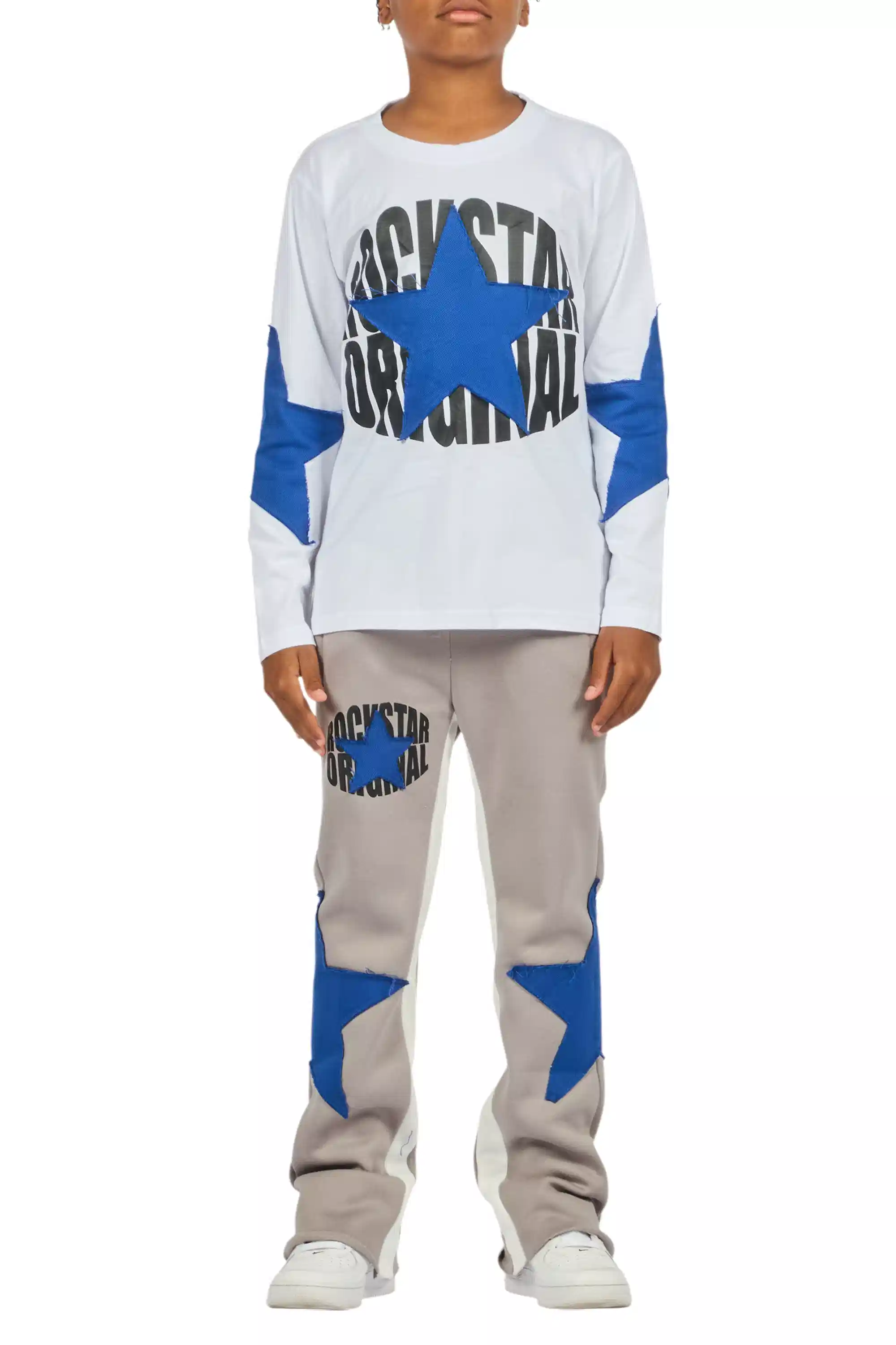 Boys States Grey/Blue Long Sleeve T-Shirt Track Set - Image 10