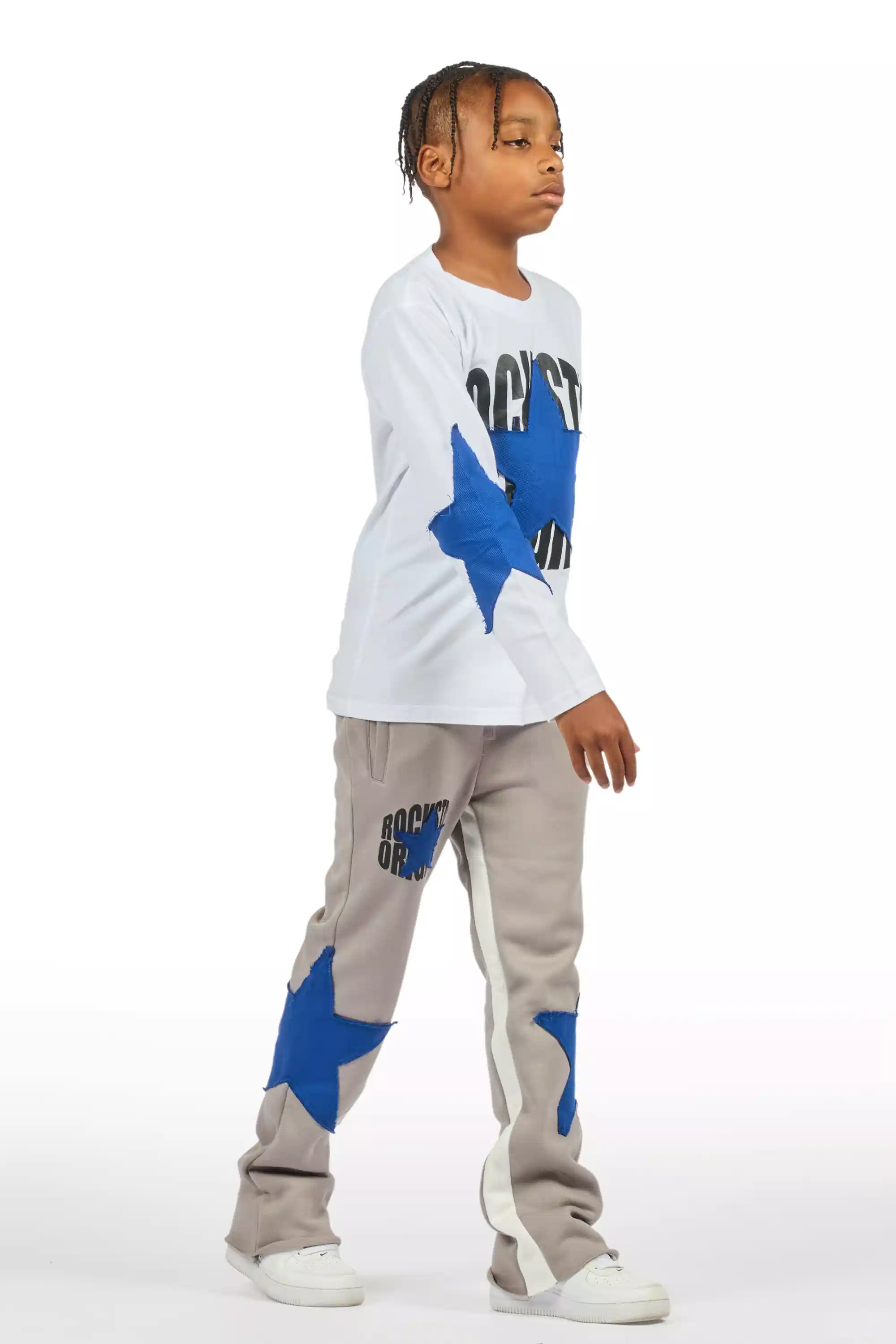 Boys States Grey/Blue Long Sleeve T-Shirt Track Set - Image 4