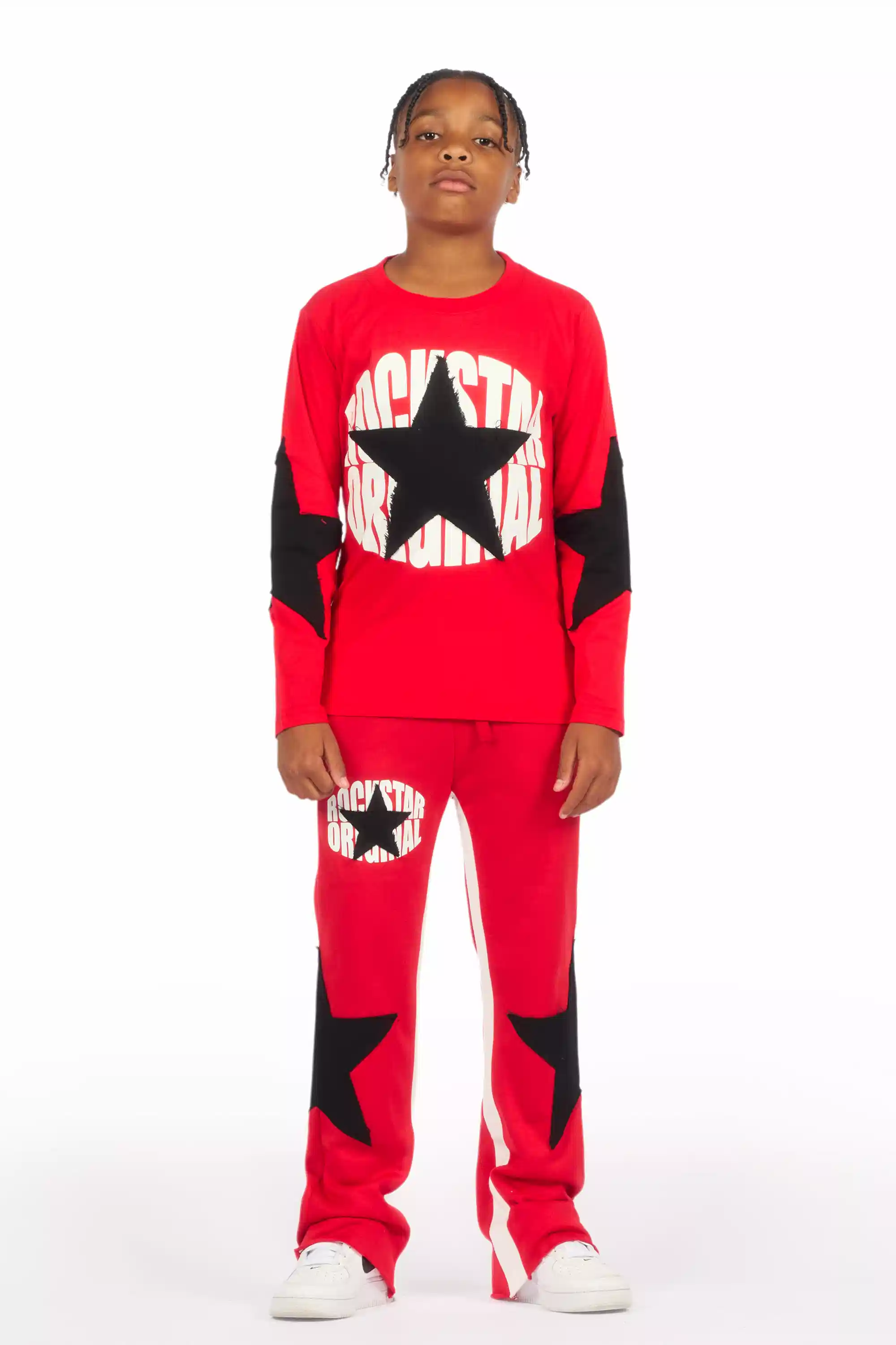 Boys States Red/Black Long Sleeve T-Shirt Track Set - Image 2