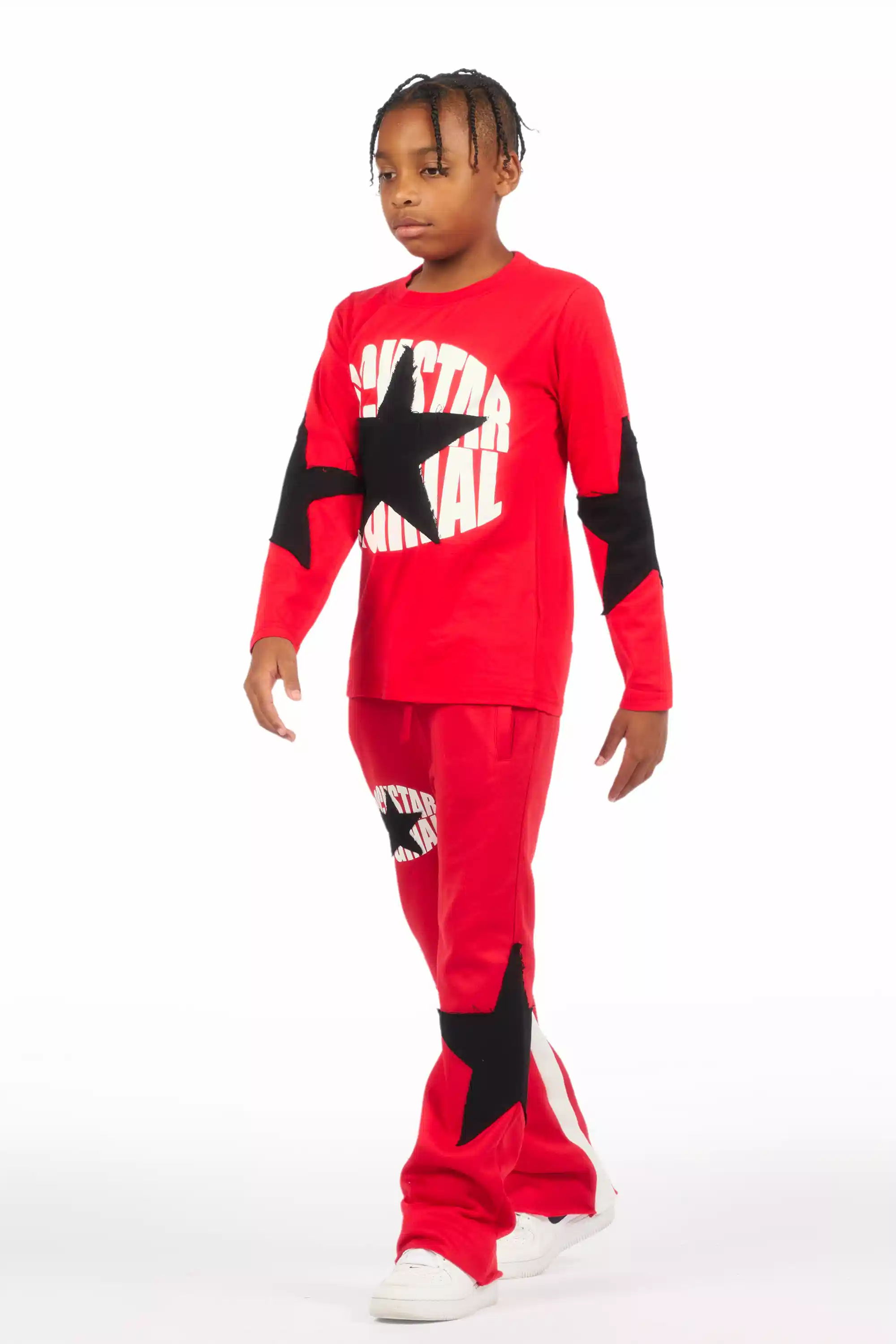 Boys States Red/Black Long Sleeve T-Shirt Track Set - Image 5