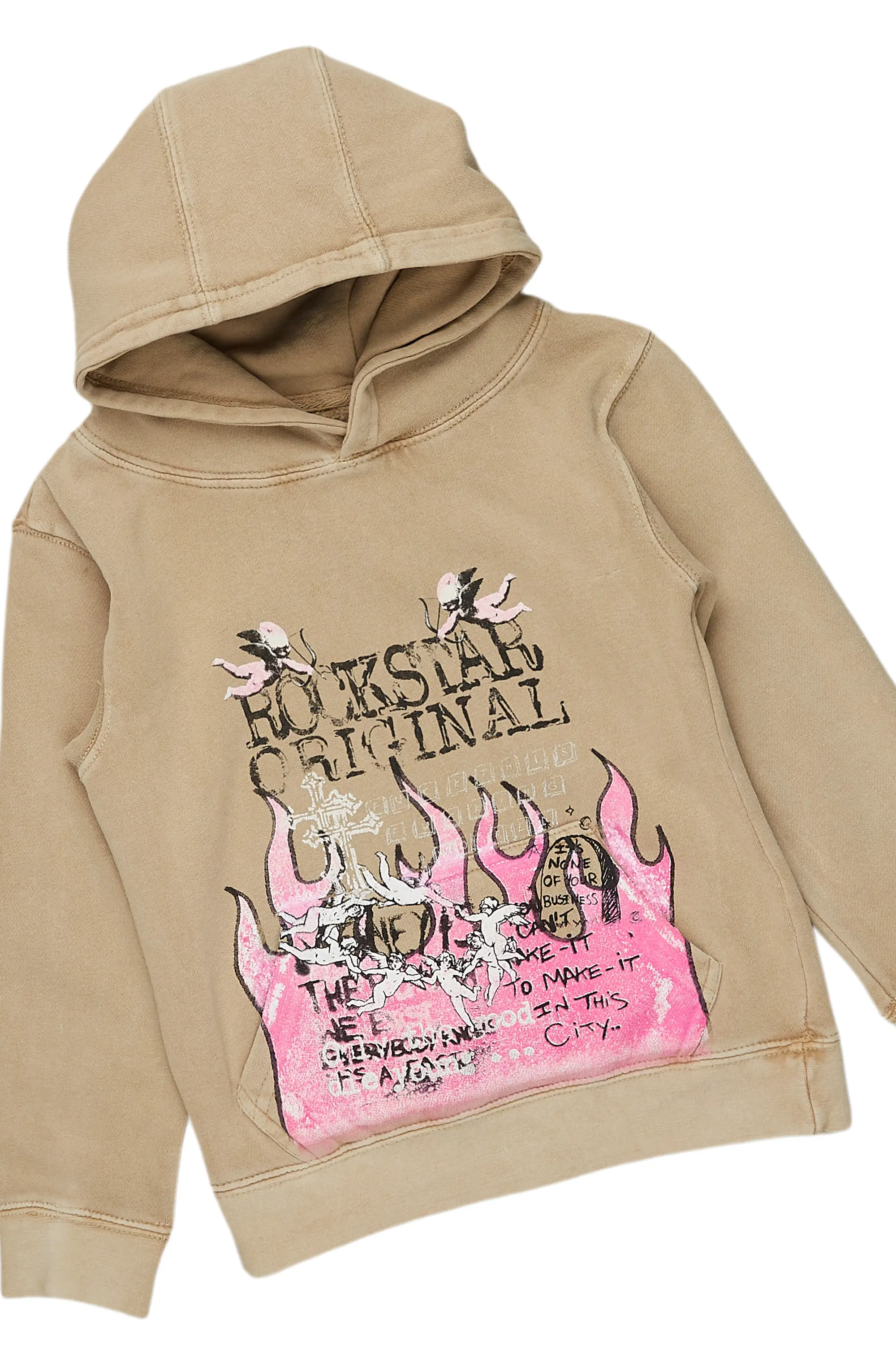 Girls Leira Blue/Vintage Beige Hoodie/Stacked Flare Jean Set - Image 2