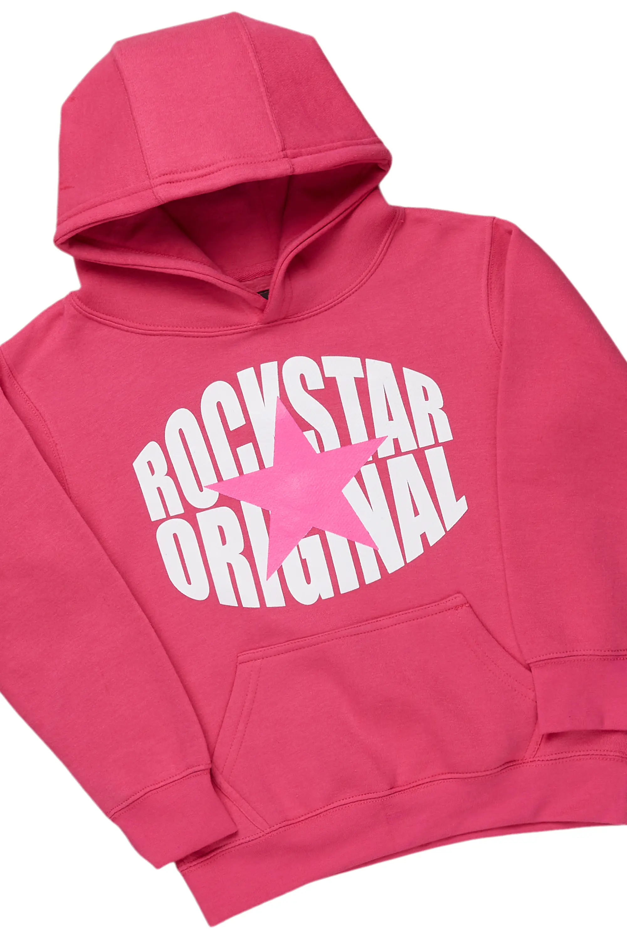 Girls Lucia Pink/Black Hoodie/Stacked Flare Jean Set - Image 2