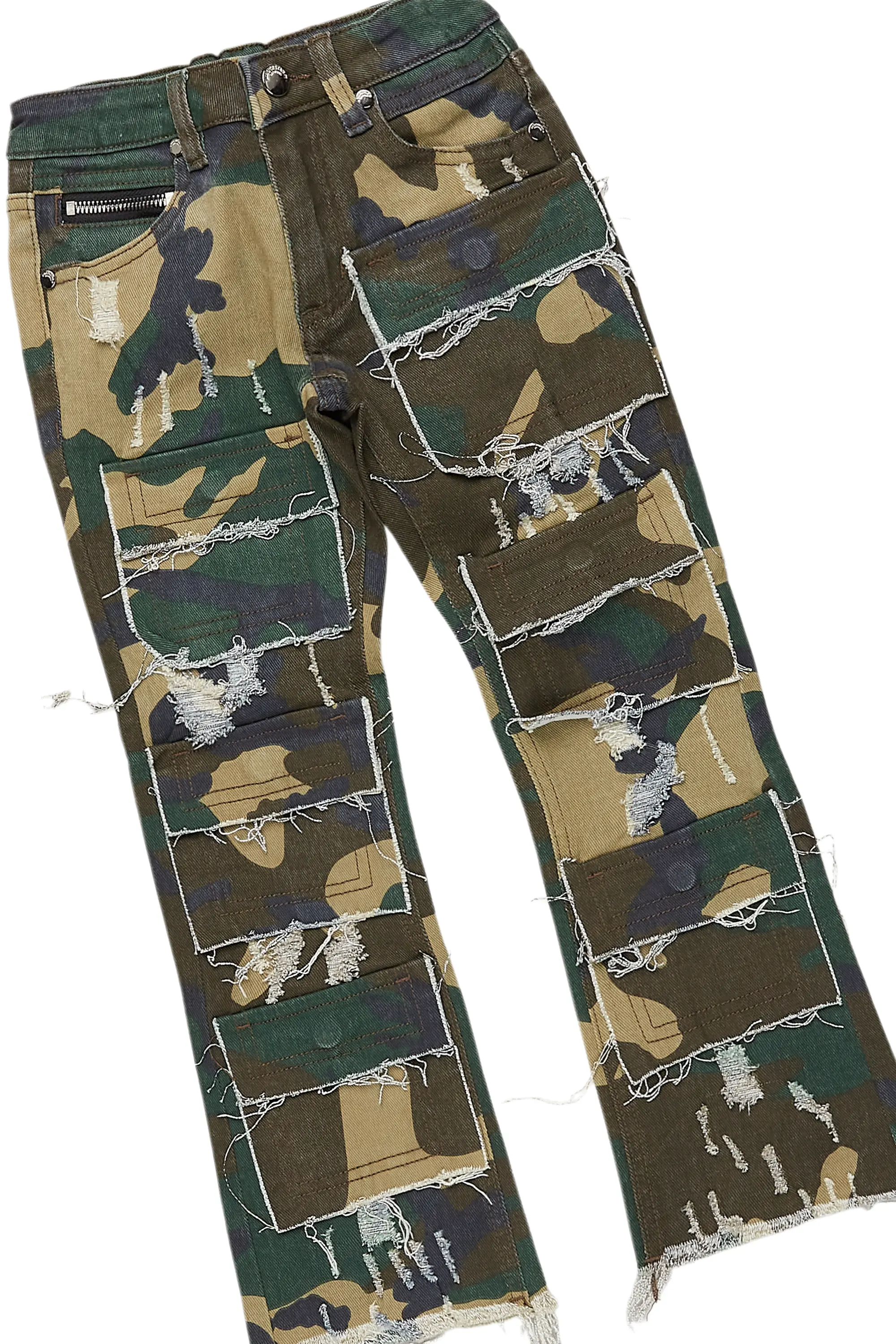 Girls Brielle Camo/Vintage Beige Hoodie/Stacked Flare Jean Set - Image 3