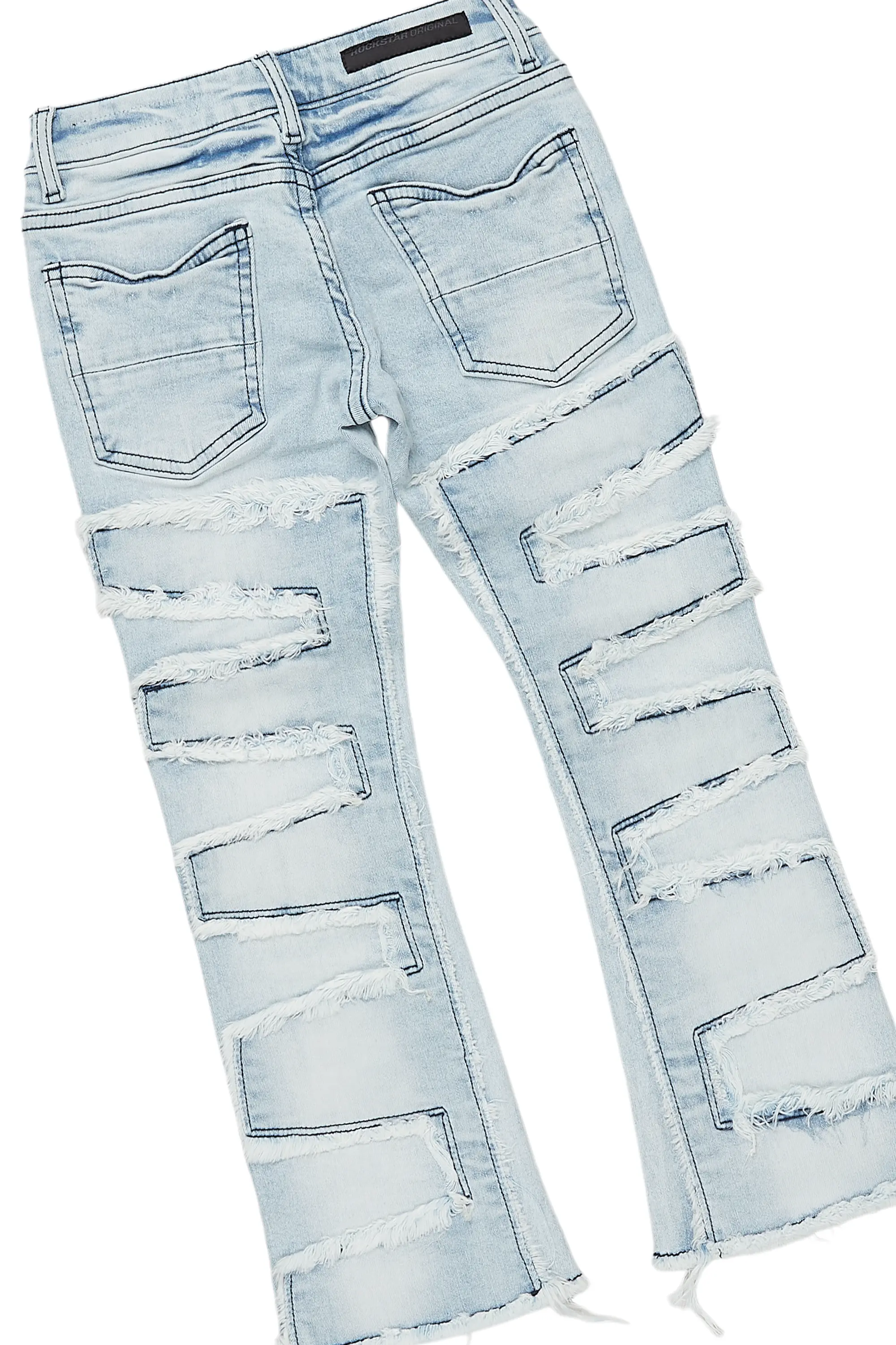 Girls Brielle Blue/Vintage Beige Hoodie/Stacked Flare Jean Set - Image 4