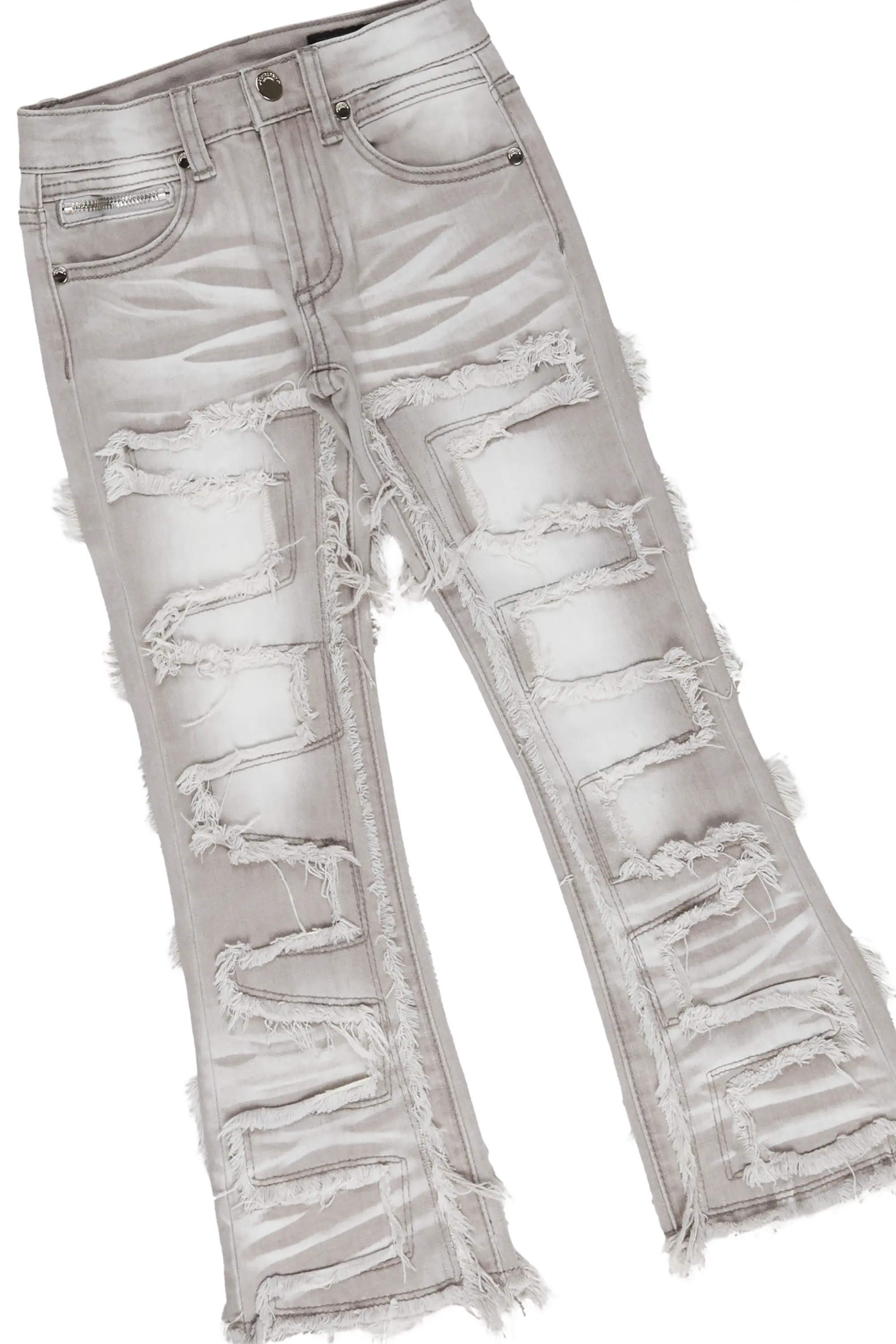 Girls Brielle Vintage Grey Hoodie/Stacked Flare Jean Set - Image 3