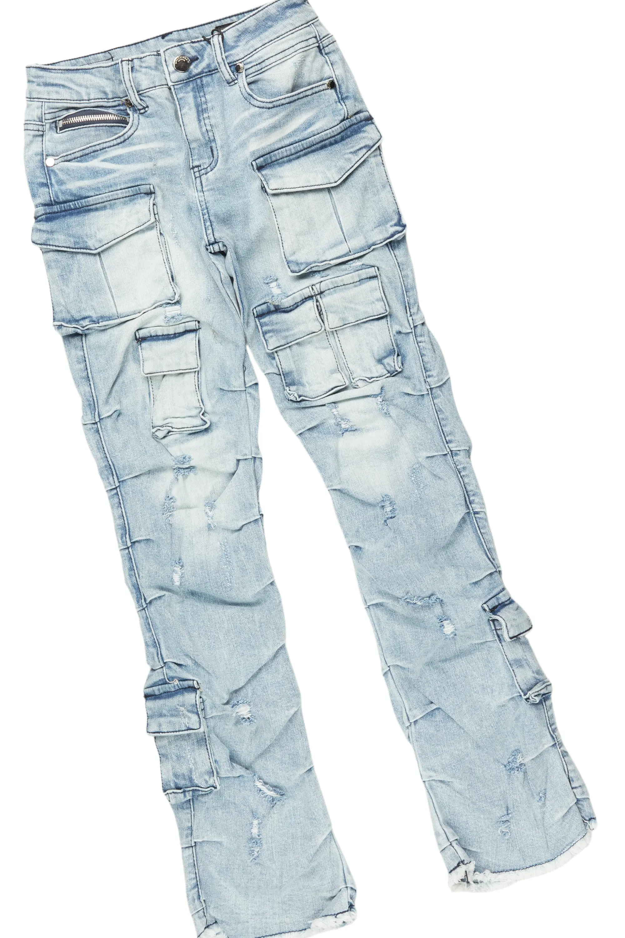 Girls Karasi Grey/Blue Hoodie/Stacked Flare Jean Set - Image 3
