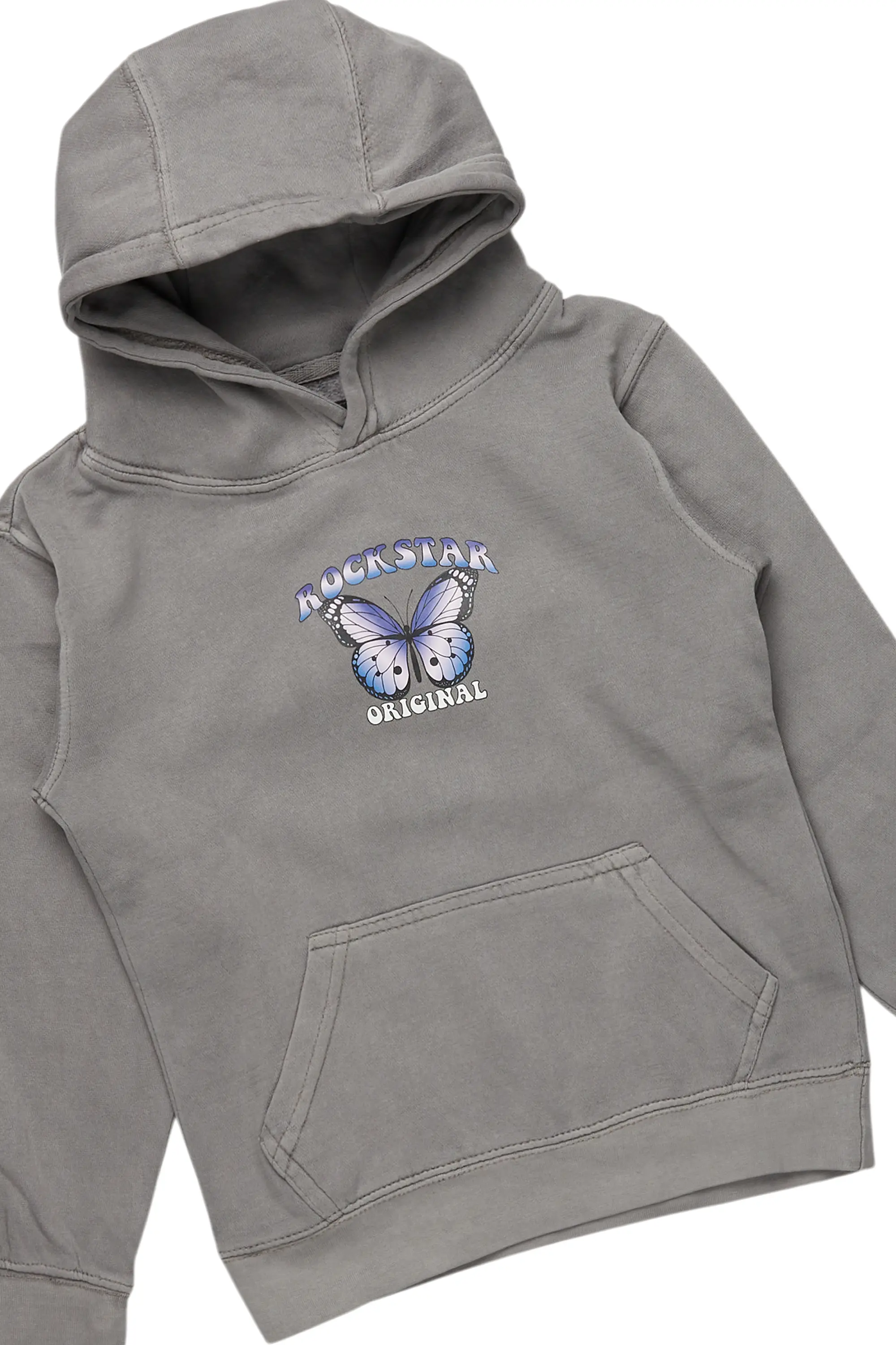 Girls Belah Heather Grey Hoodie/Stacked Flare PU Jean Set - Image 2