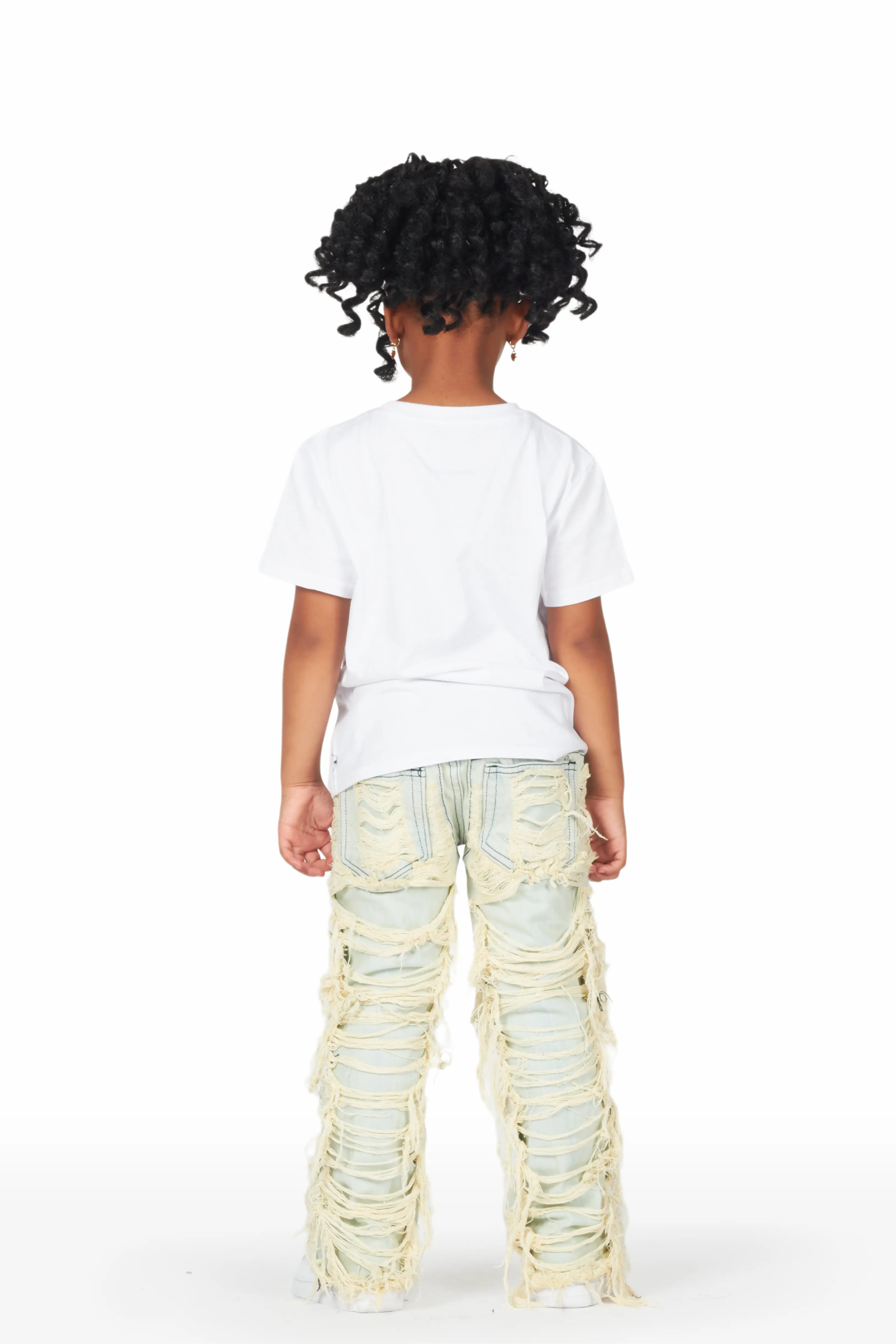 Girls Kaili White/Blue T-Shirt/Stacked Flare Jean Set - Image 4