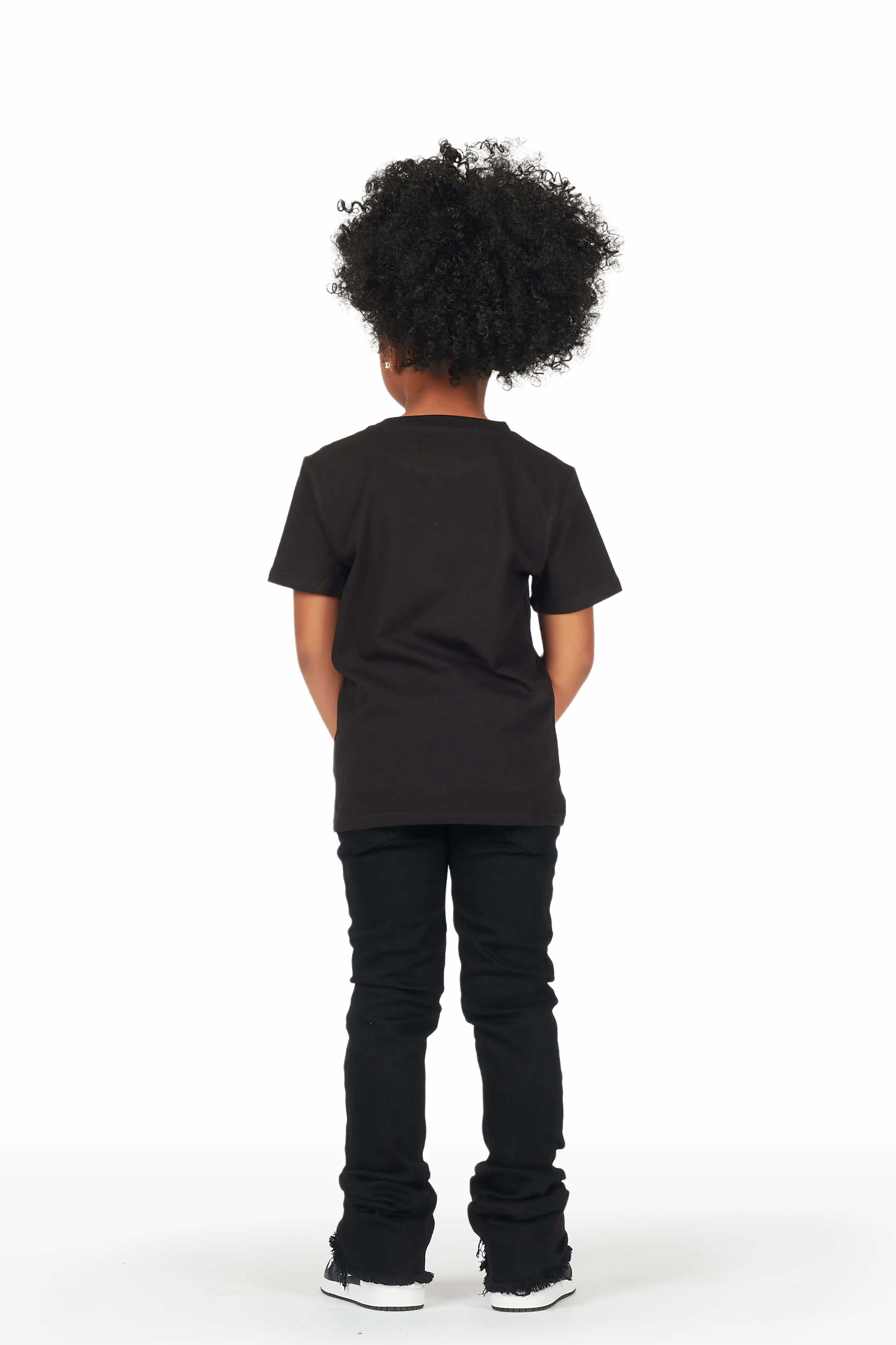 Girls Elmina Black T-Shirt Super Stacked Flare Jean Set - Image 5