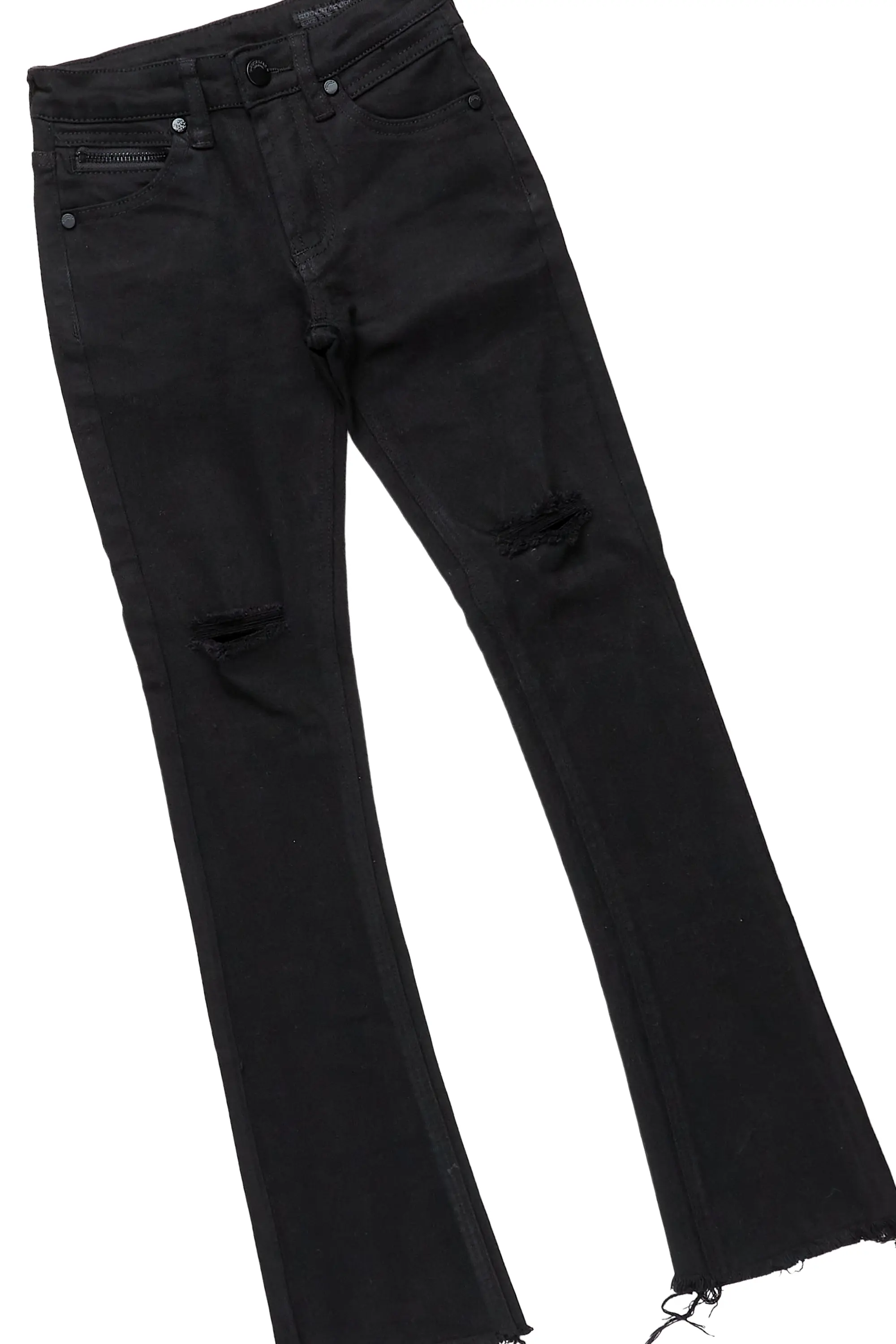 Girls Elmina Black T-Shirt Super Stacked Flare Jean Set - Image 7