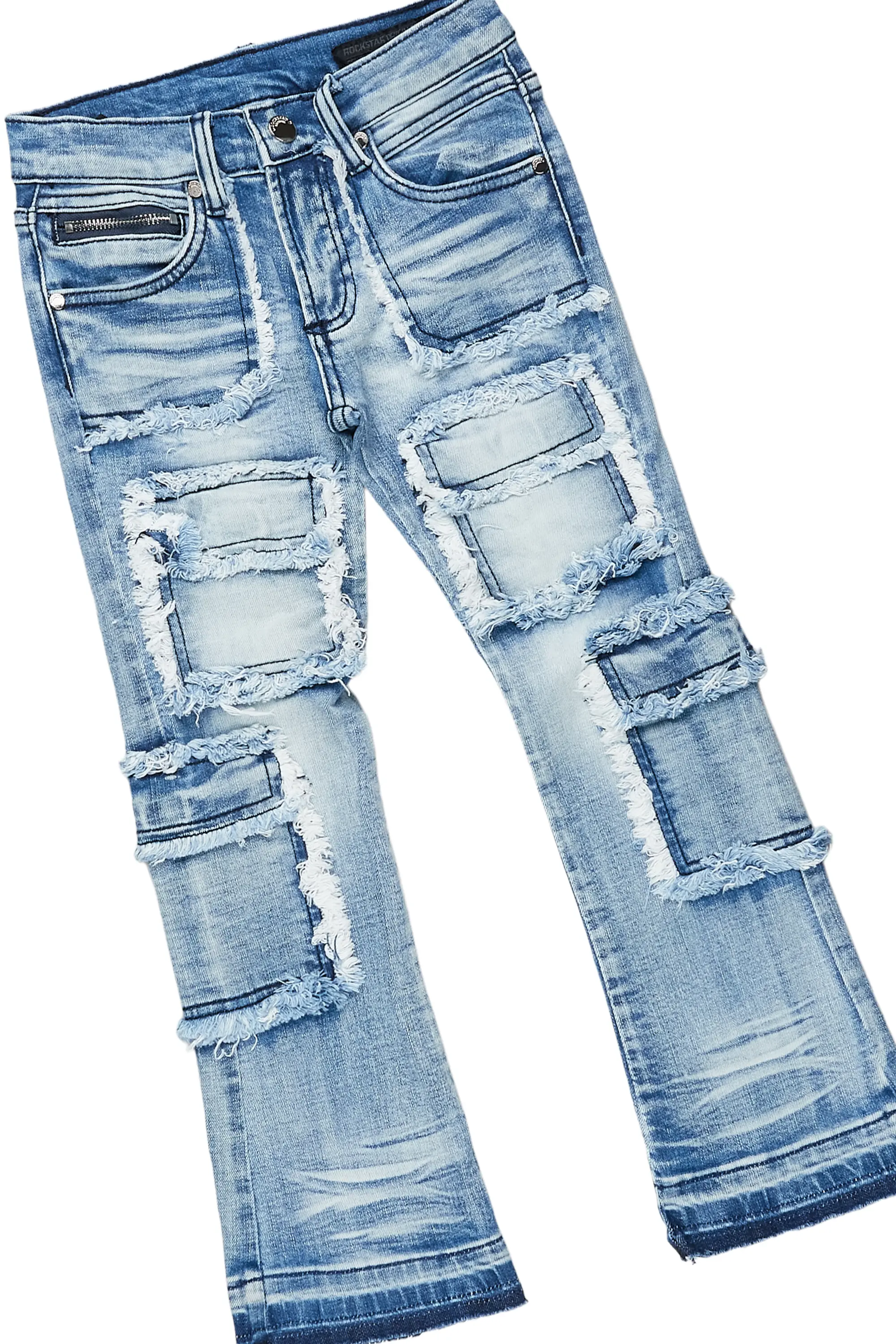 Girls Medora White/Blue T-Shirt Stacked Flare Jean Set - Image 6