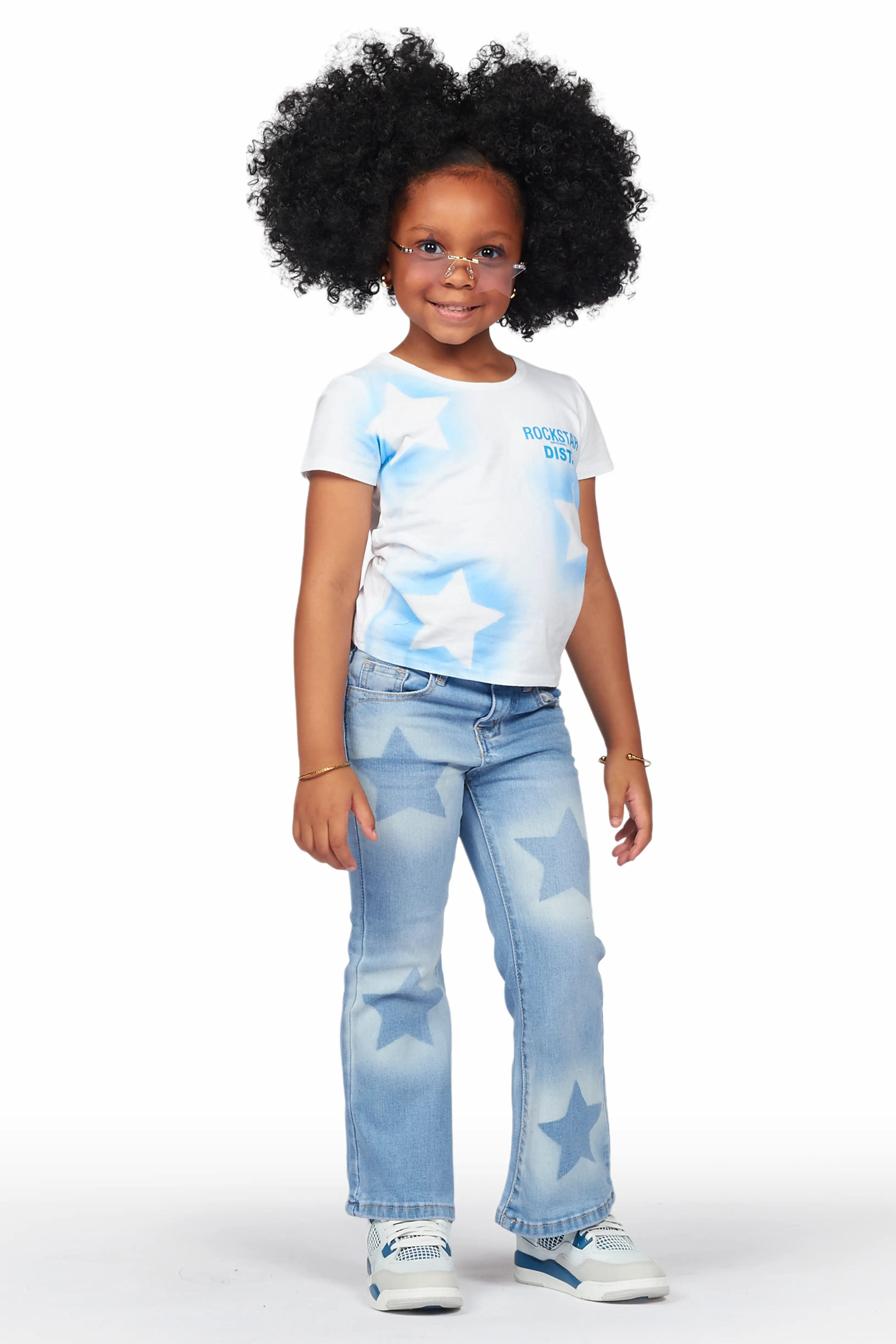 Girls Danna White T-Shirt Flare Jean Set - Image 4