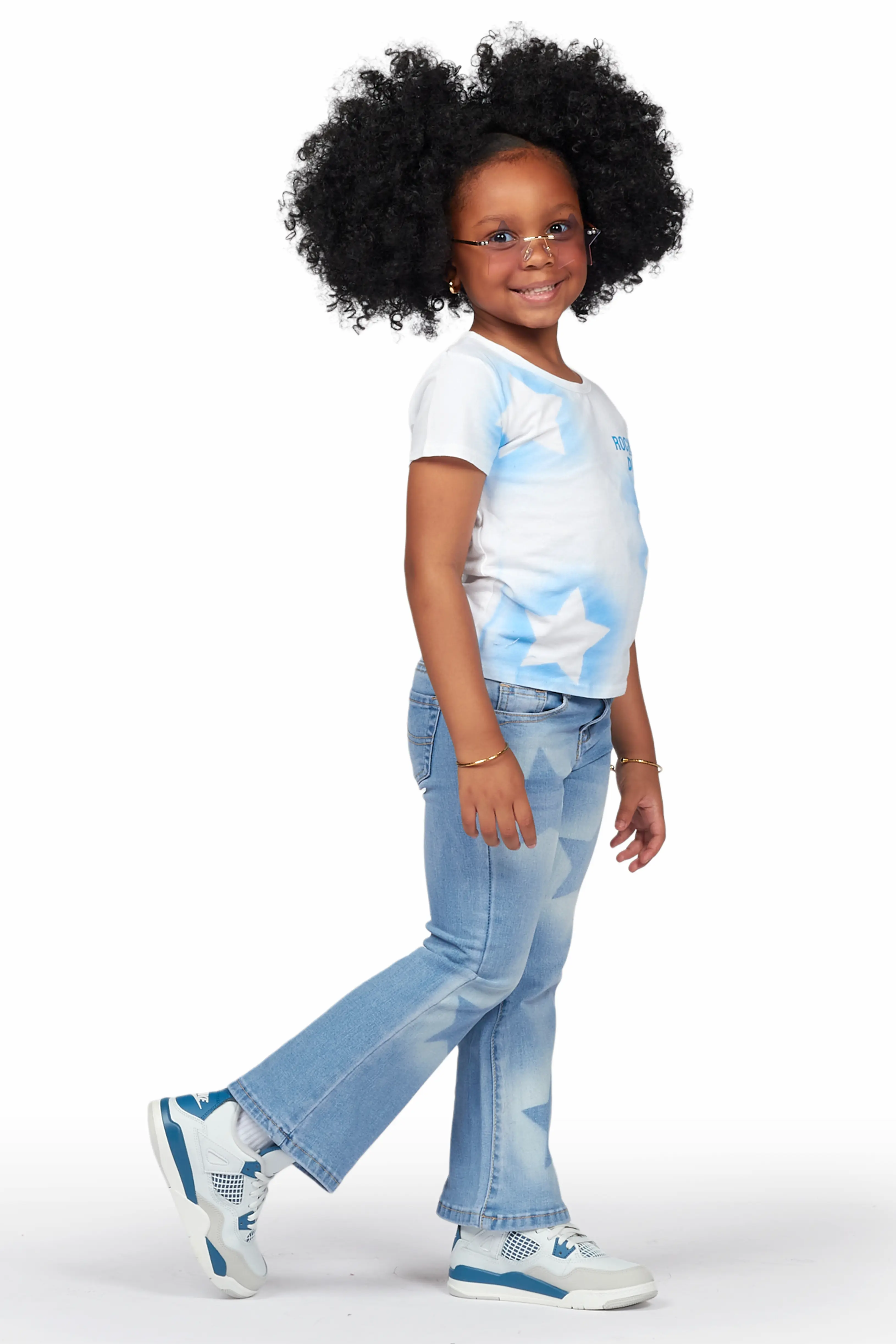 Girls Danna White T-Shirt Flare Jean Set - Image 5