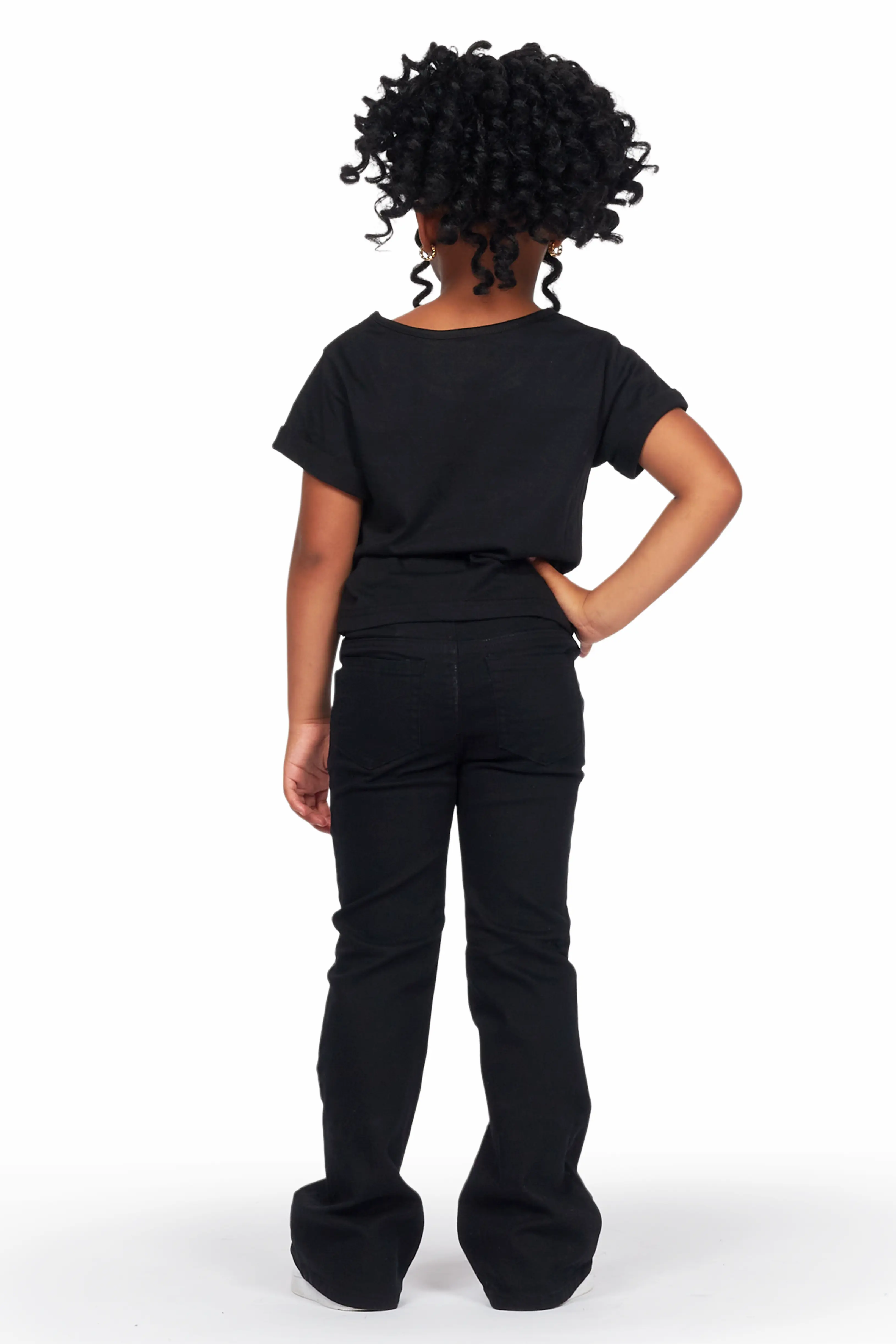 Girls Bayle Black T-Shirt Flare Jean Set - Image 4