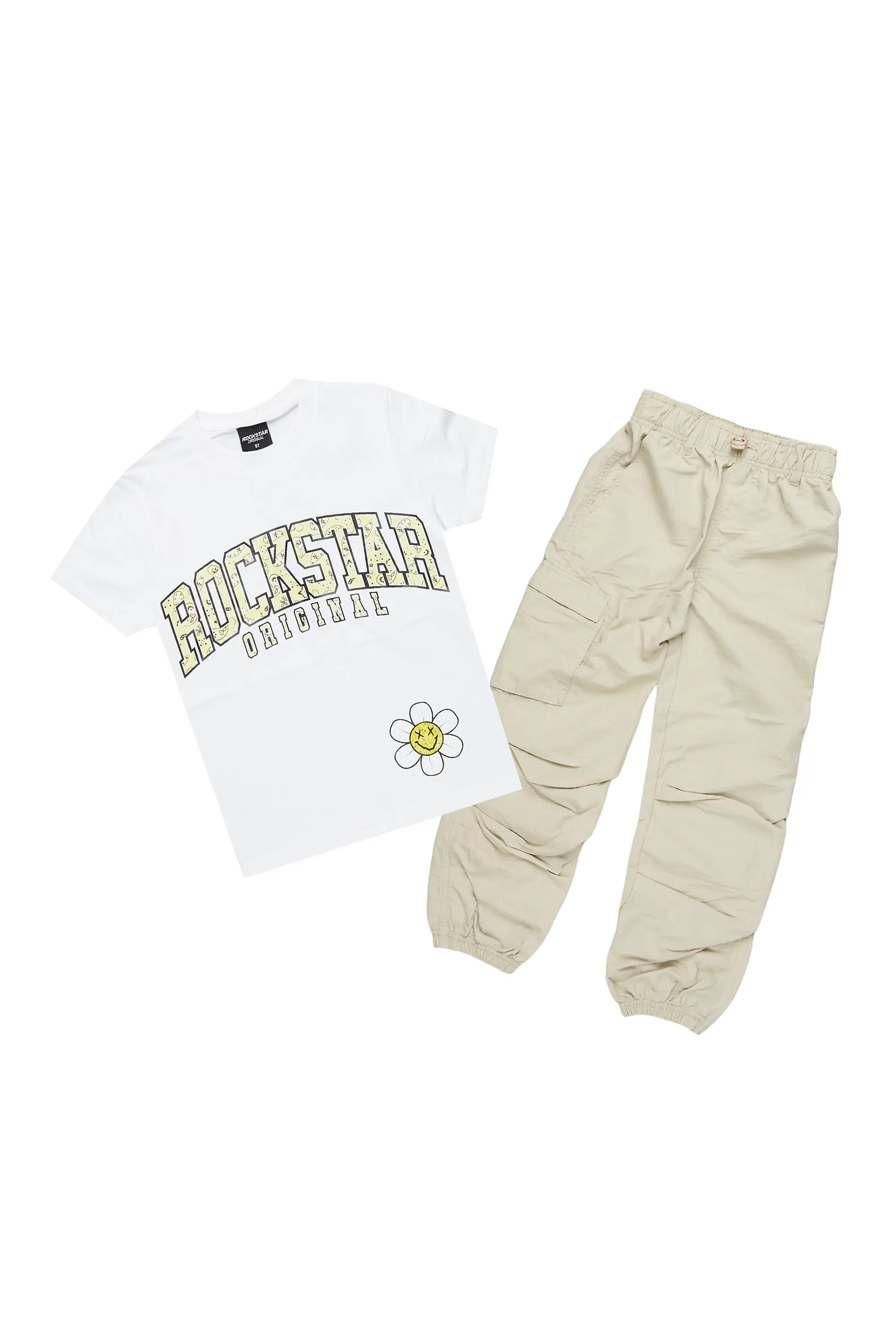 Girls Raisa White/Beige T-Shirt Cargo Jogger Set - Image 2
