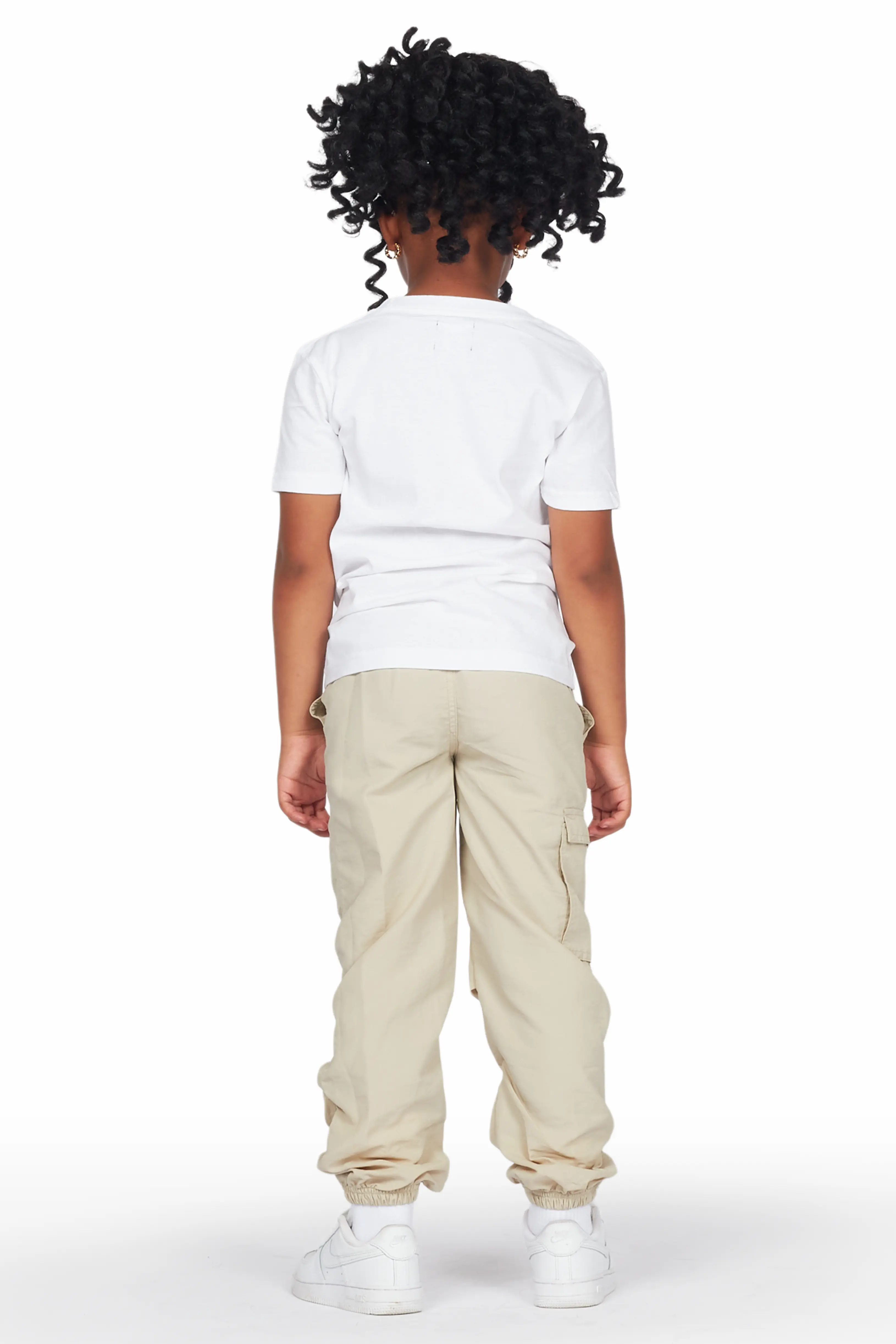 Girls Raisa White/Beige T-Shirt Cargo Jogger Set - Image 4