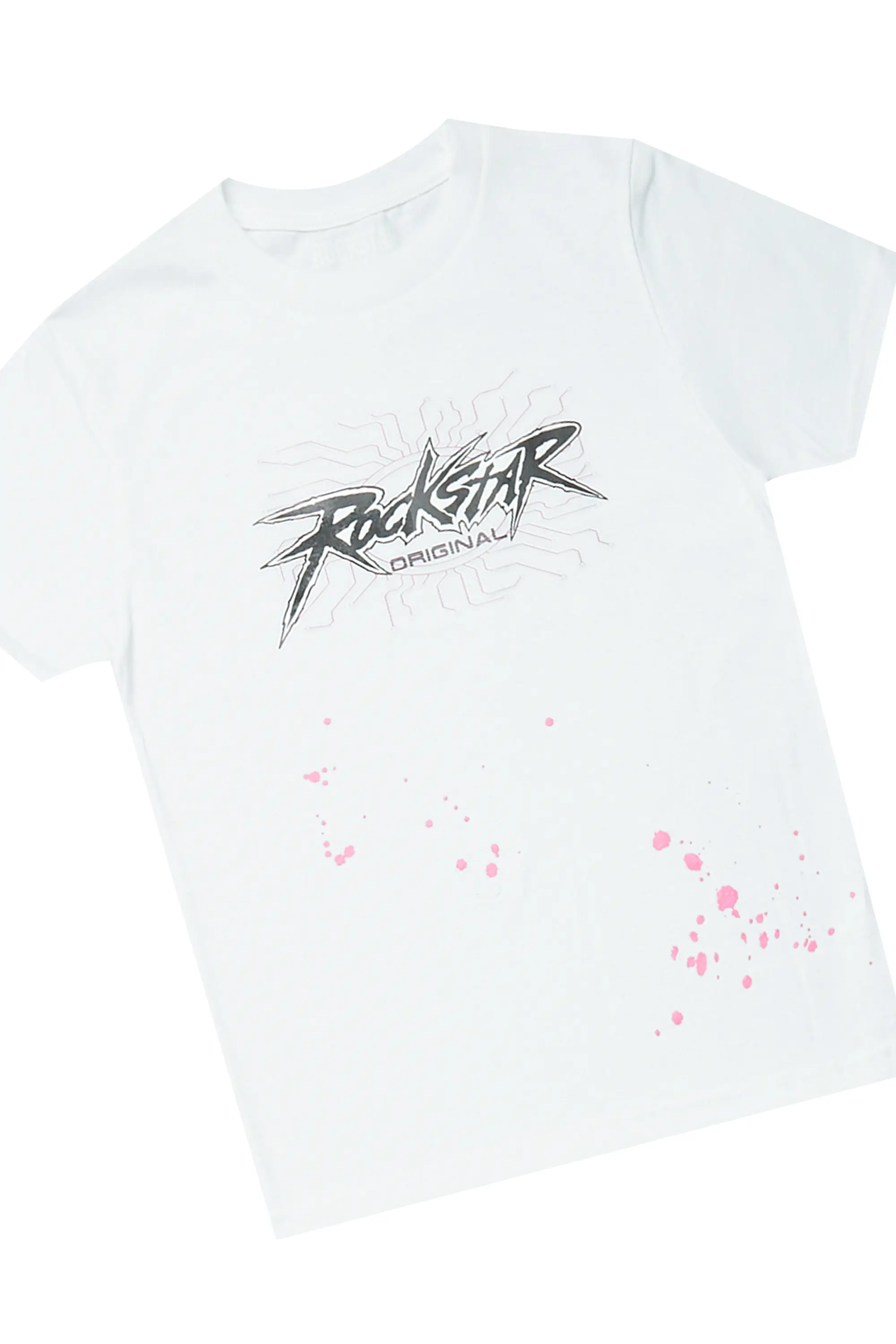 Girls Xylia White T-Shirt/Stacked Flare Jean Set - Image 2