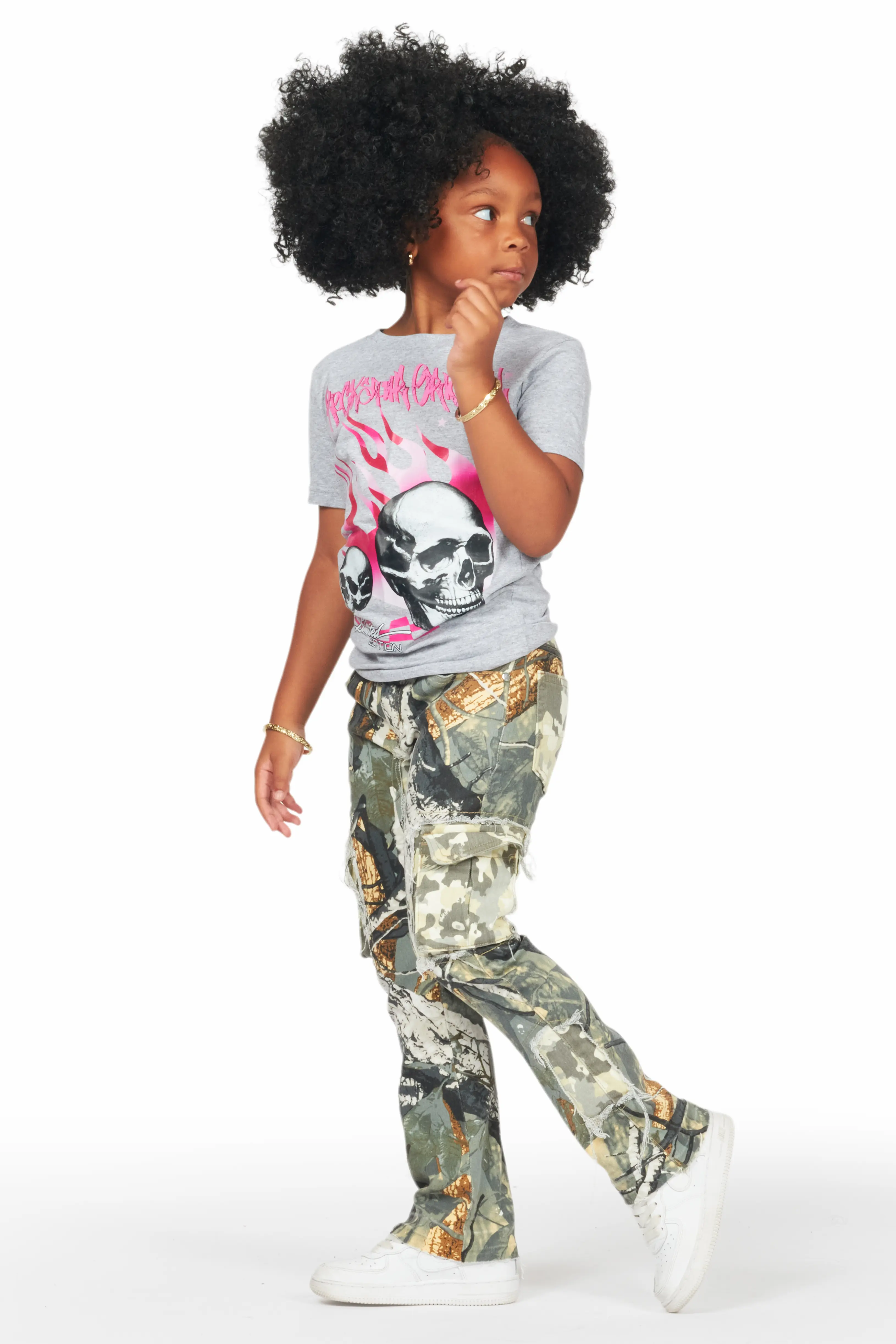 Girls Talie Tree Camo T-Shirt/Stacked Flare Jean Set - Image 3