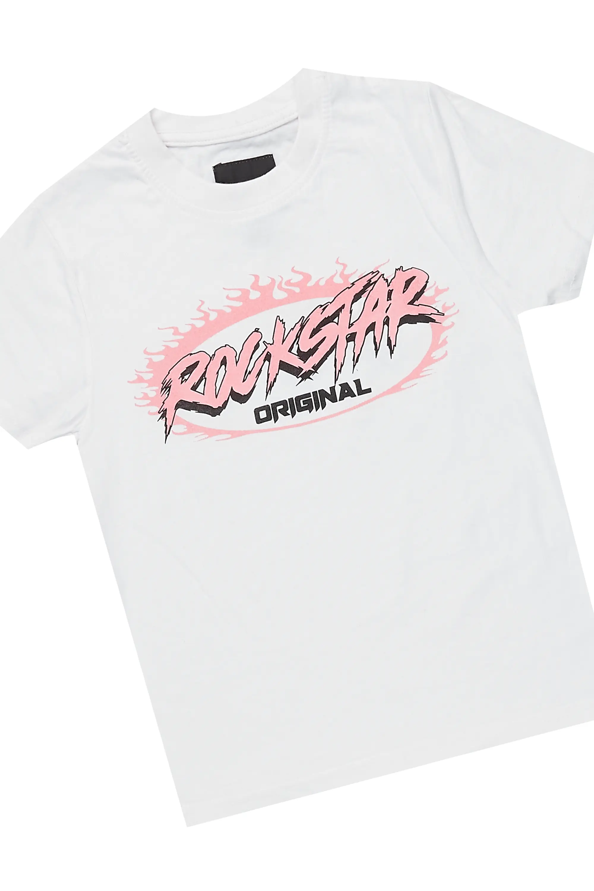 Girls Izzy White/Pink T-Shirt/Stacked Flare Jean Set - Image 2