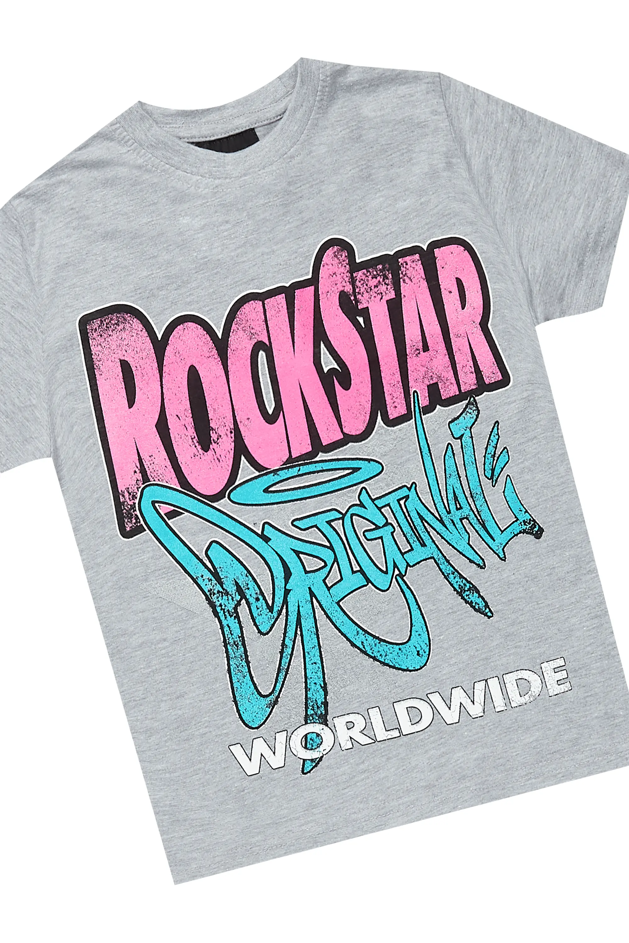 Girls Kaite Blue/Grey T-Shirt/Stacked Flare Jean Set - Image 2