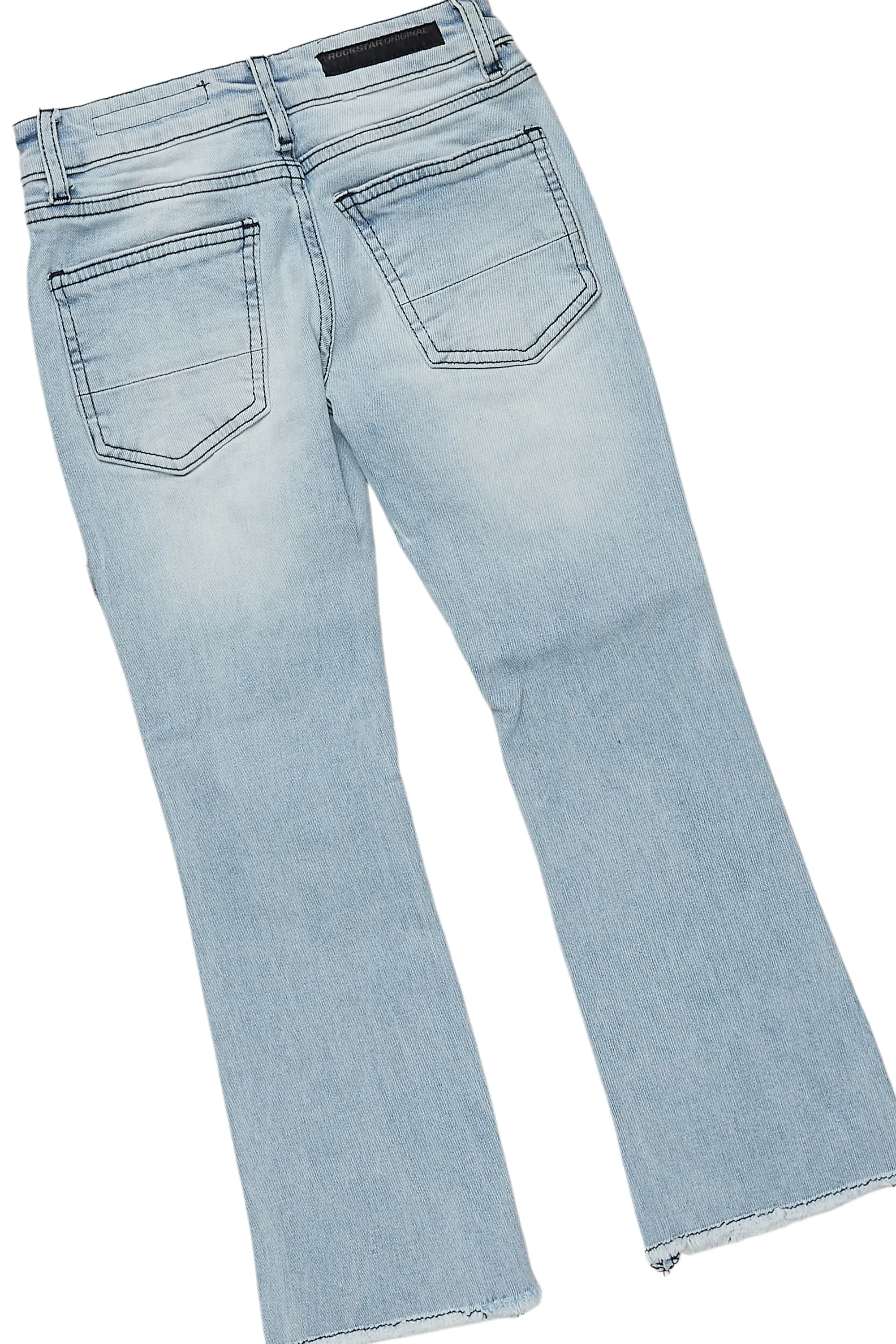 Girls Kaite Blue/Grey T-Shirt/Stacked Flare Jean Set - Image 4
