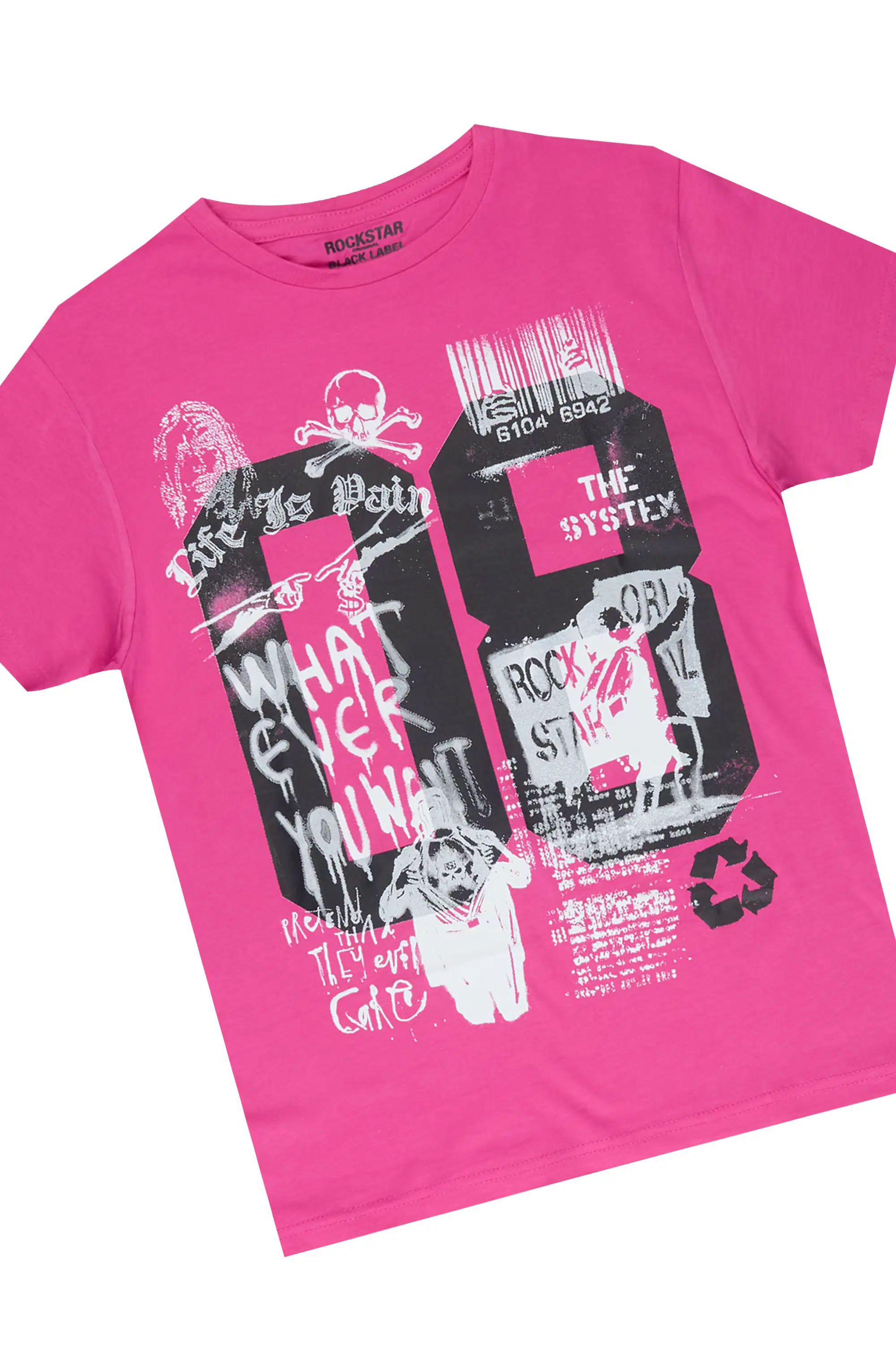 Girls Mabel Fuchsia/Blue T-Shirt Stacked Jean Set - Image 2