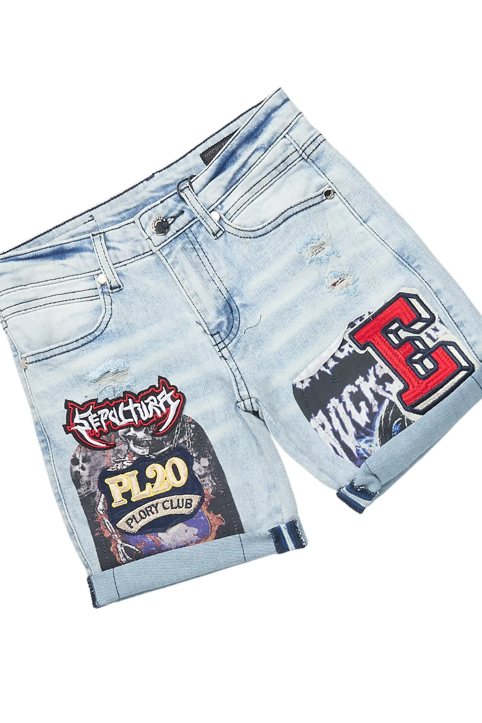 Girls Asa Royal/Blue Hooded Denim Short Set - Image 3