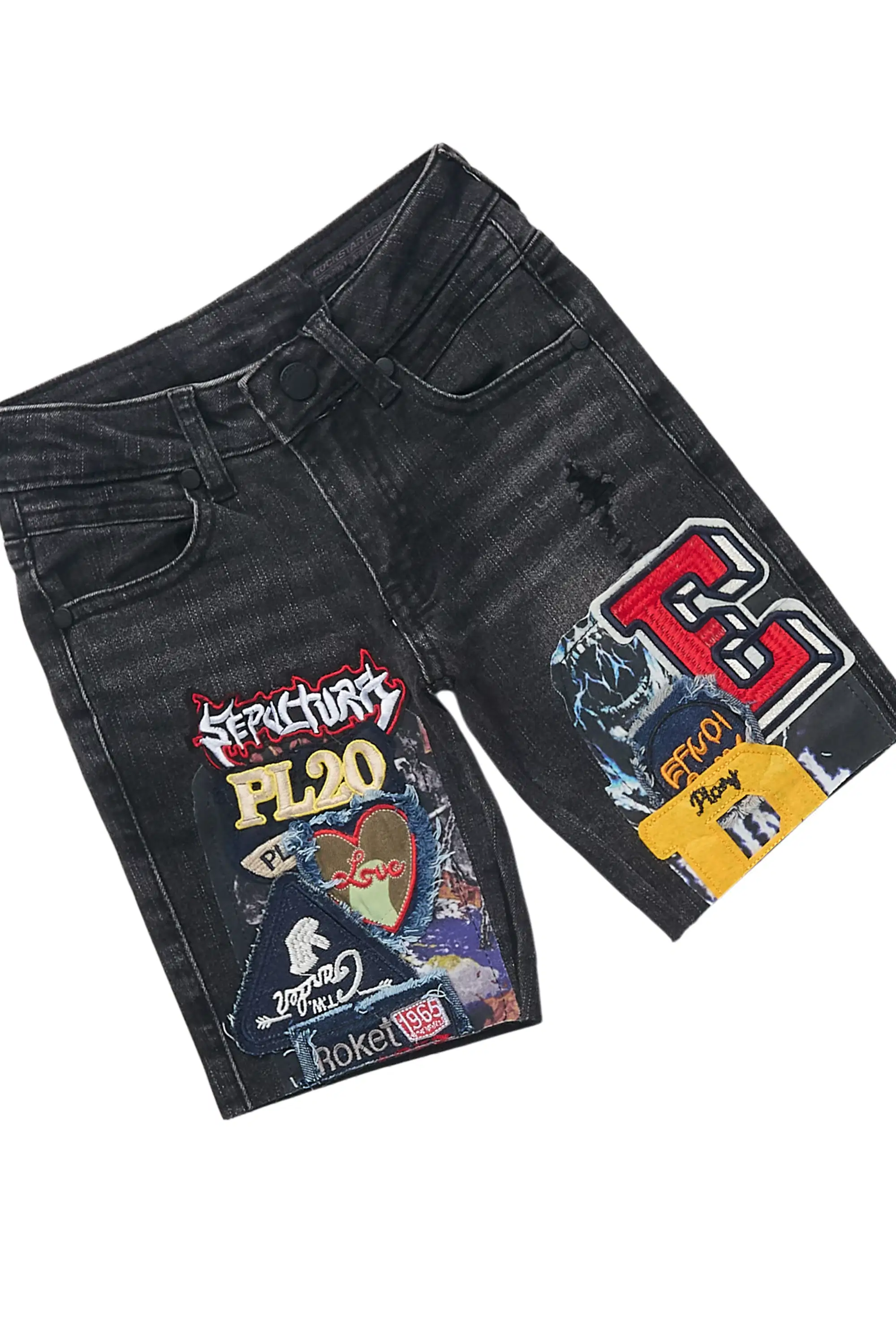 Girls Mussa Black Hooded Denim Short Set - Image 3