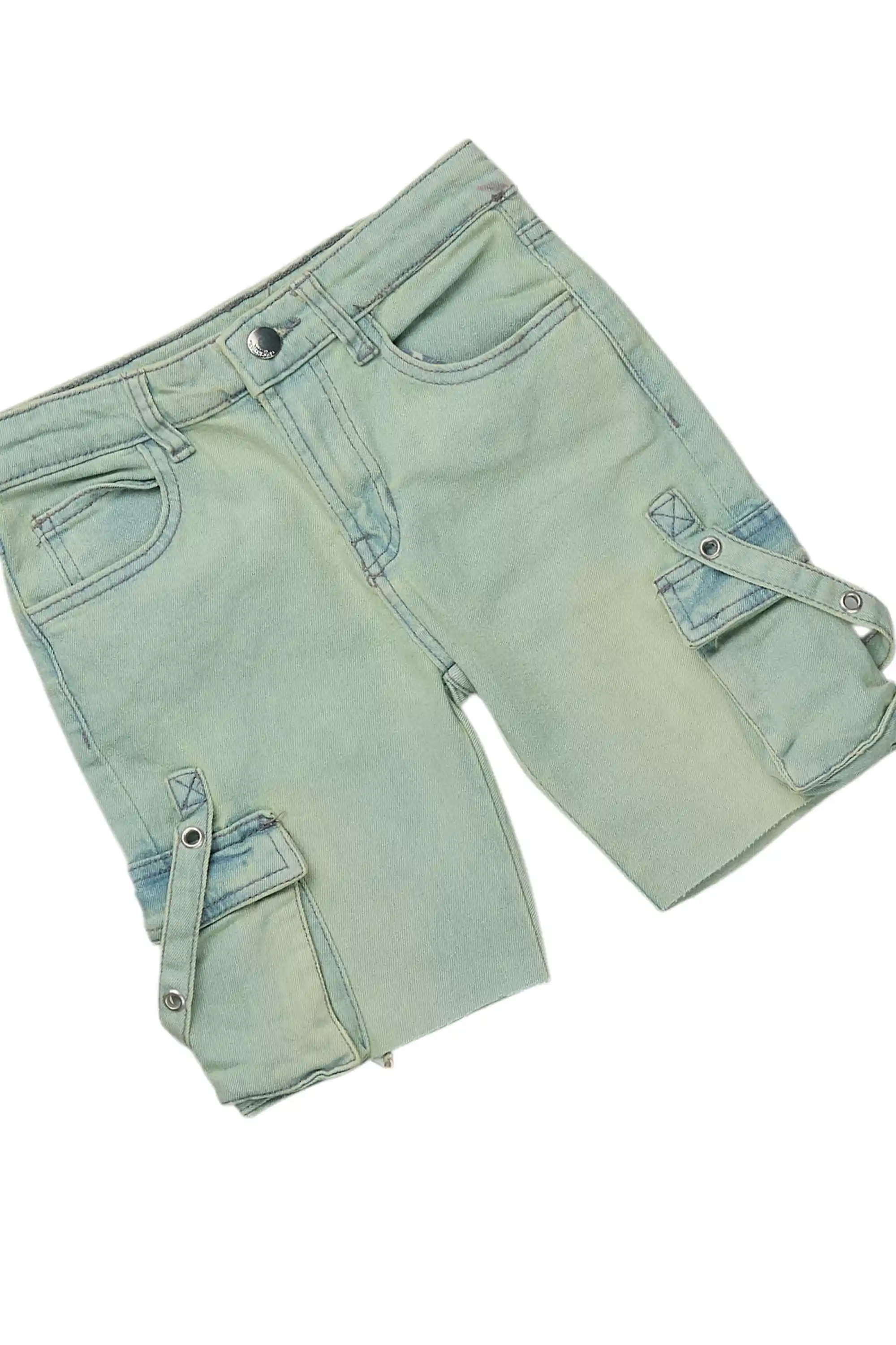 Girls Kammy White/Blue T-Shirt/Denim Short Set - Image 3