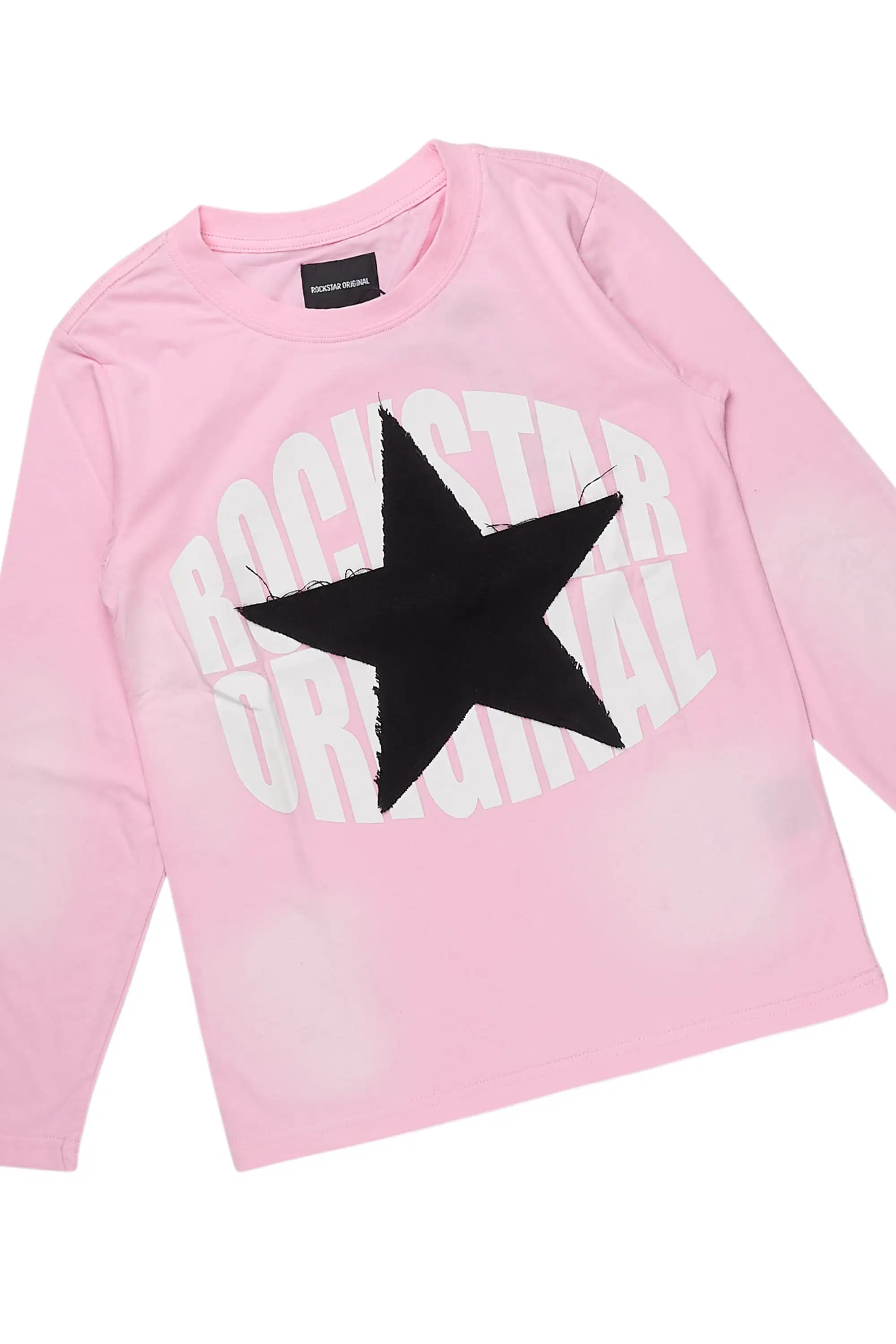 Girls Vary Pink/Black Long Sleeve T-Shirt/Denim Short Set - Image 6
