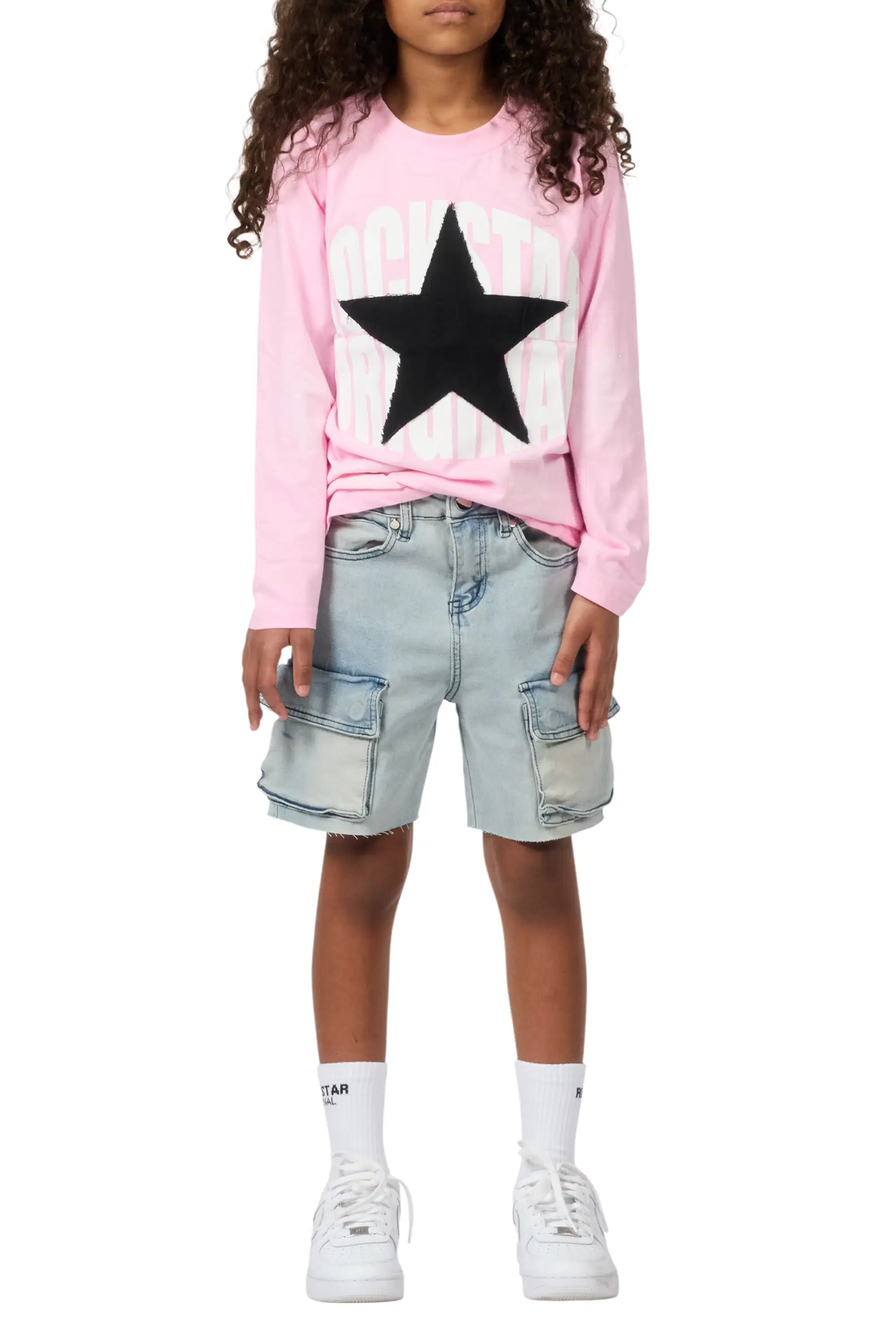 Girls Vary Pink/Black Long Sleeve T-Shirt/Denim Short Set - Image 9