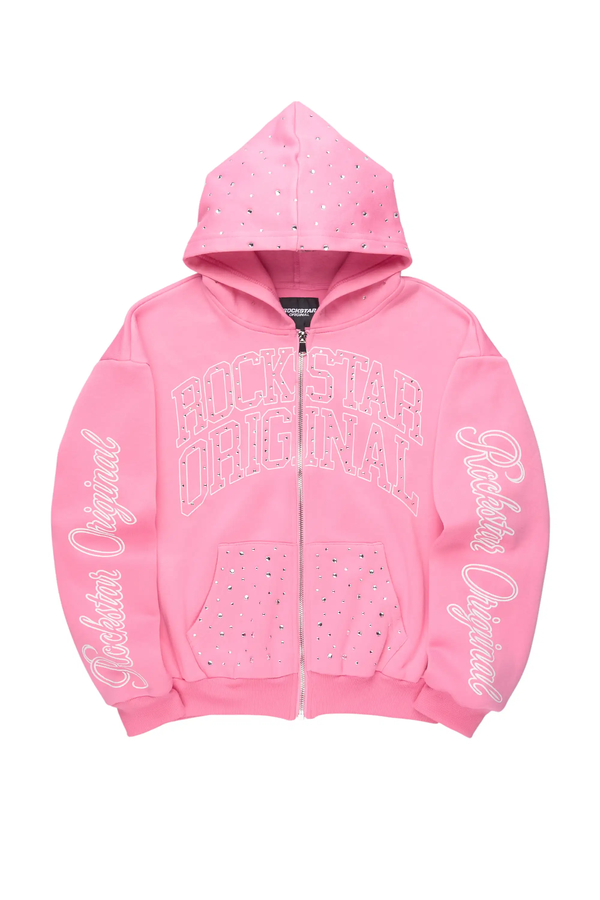 Girls Alvina Pink Rhinestone Zip Up Hoodie - Image 2