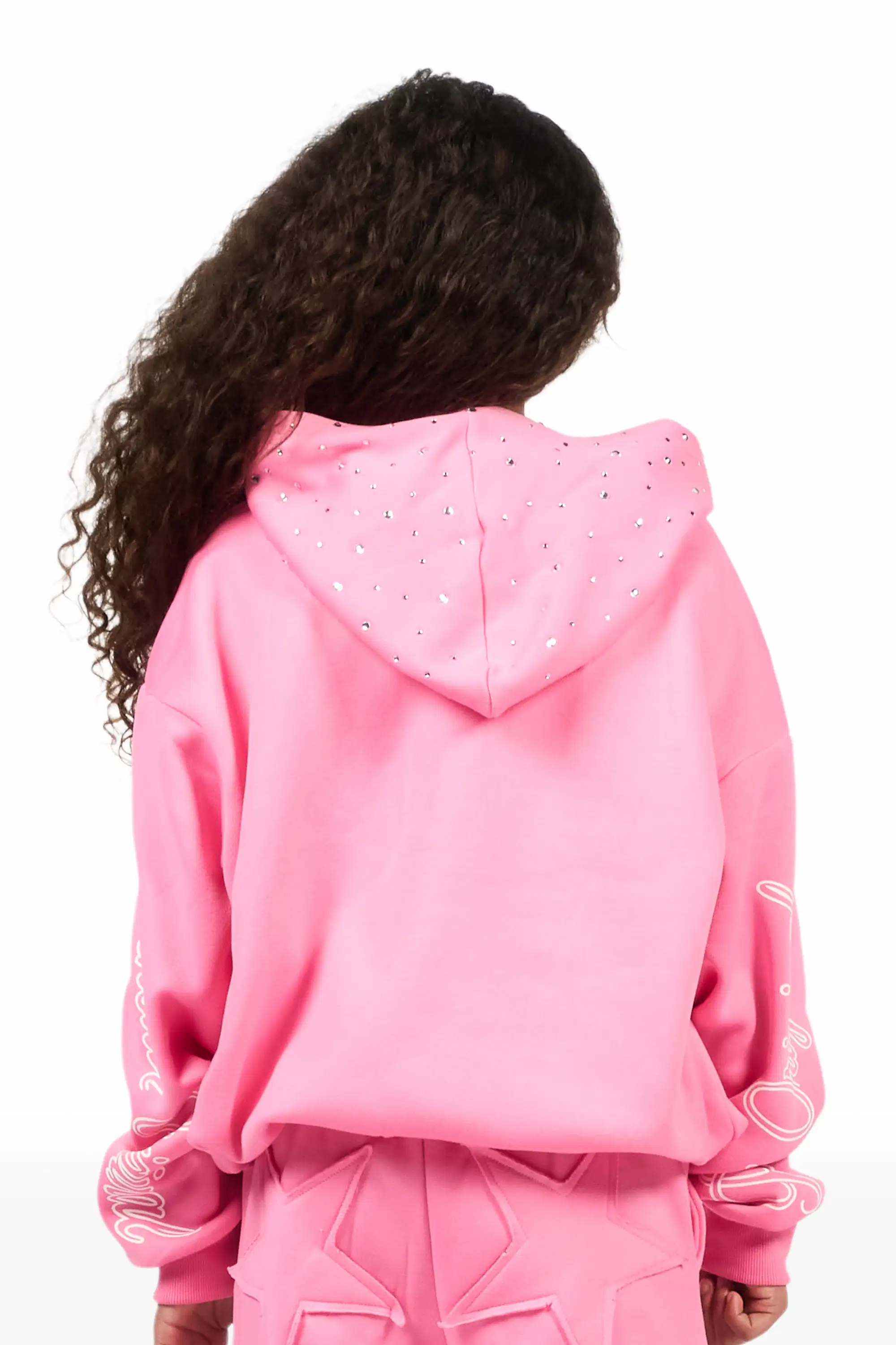 Girls Alvina Pink Rhinestone Zip Up Hoodie - Image 4