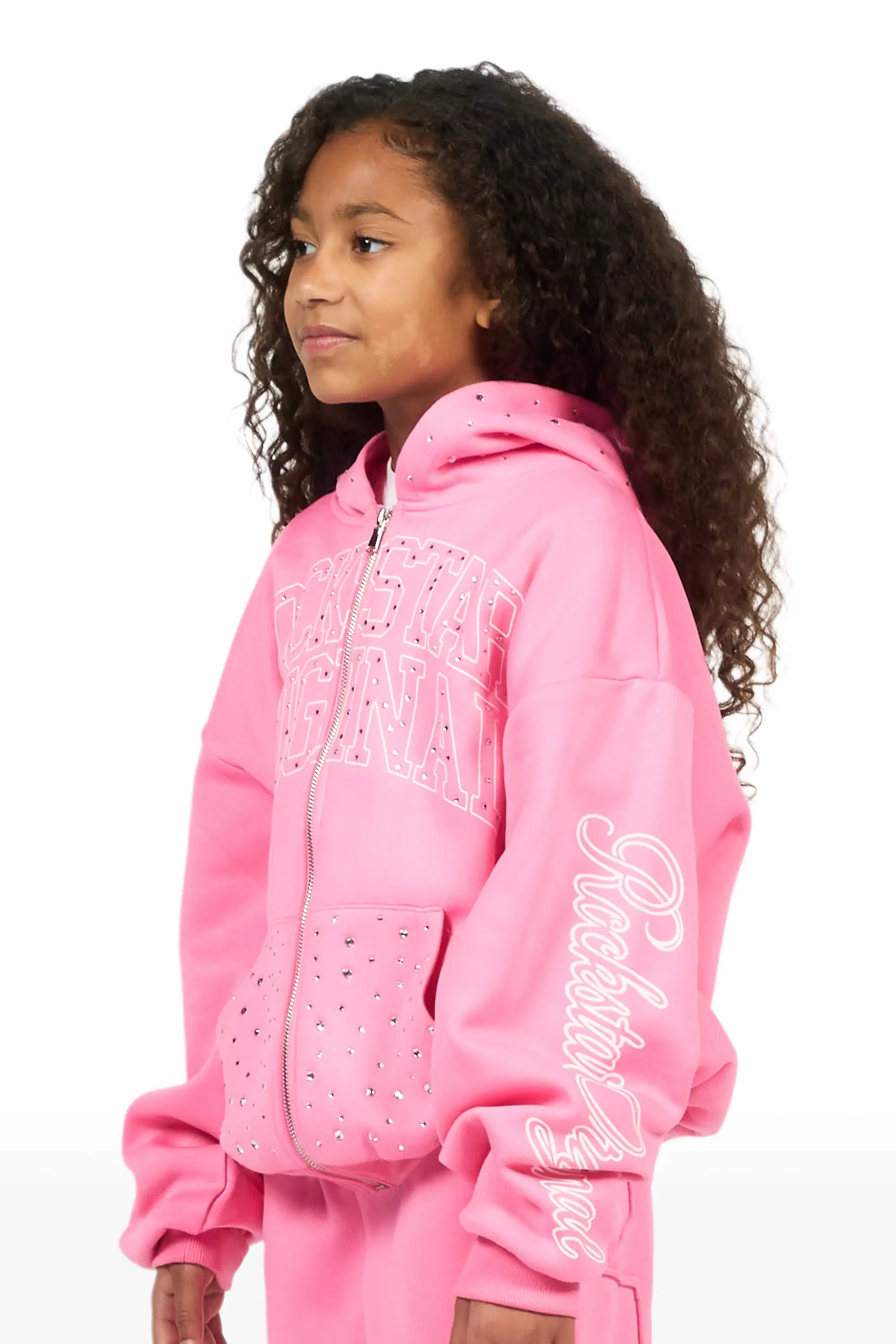 Girls Alvina Pink Rhinestone Zip Up Hoodie - Image 5