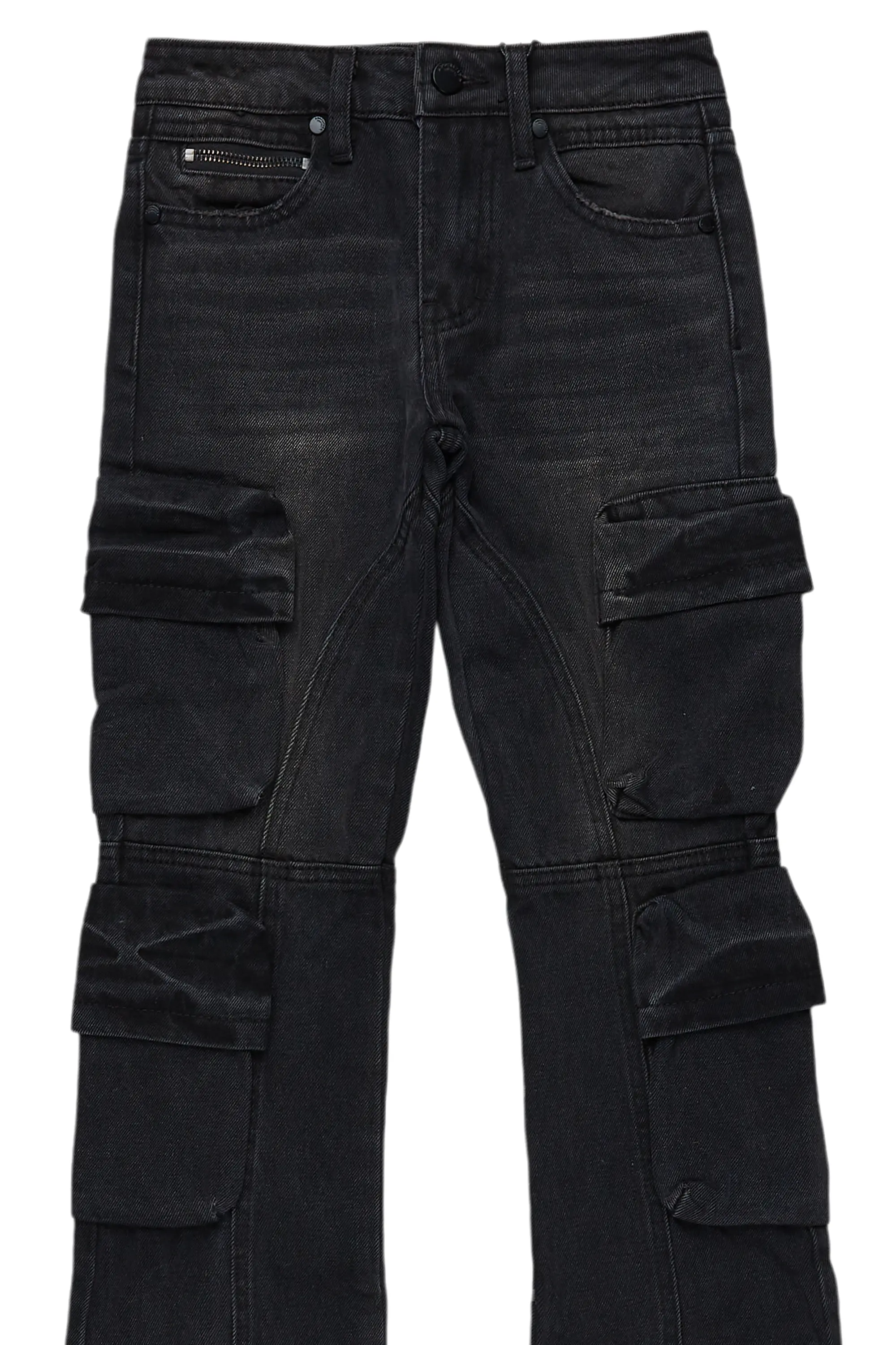 Girls Grazia Black Stacked Flare Cargo Jean - Image 2