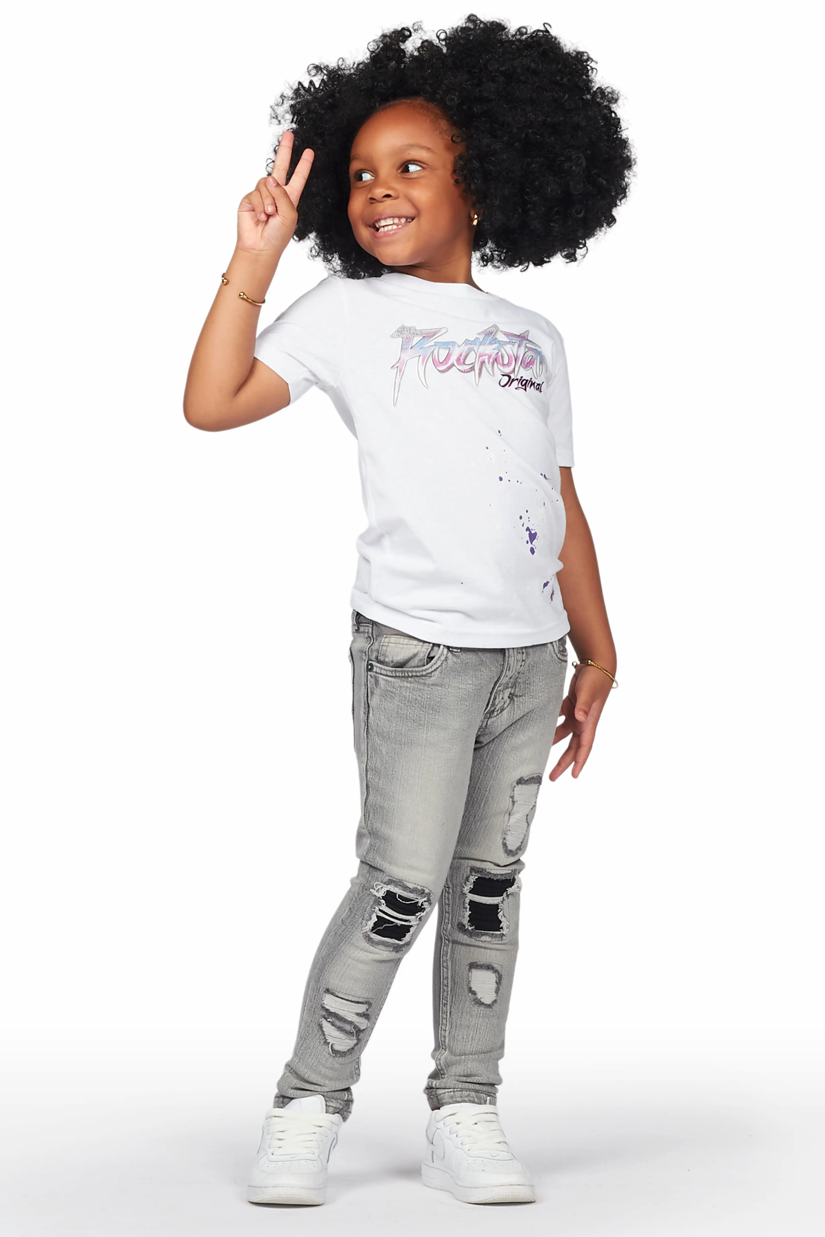 Girls Hadia Grey Ripped Skinny Jean - Image 3