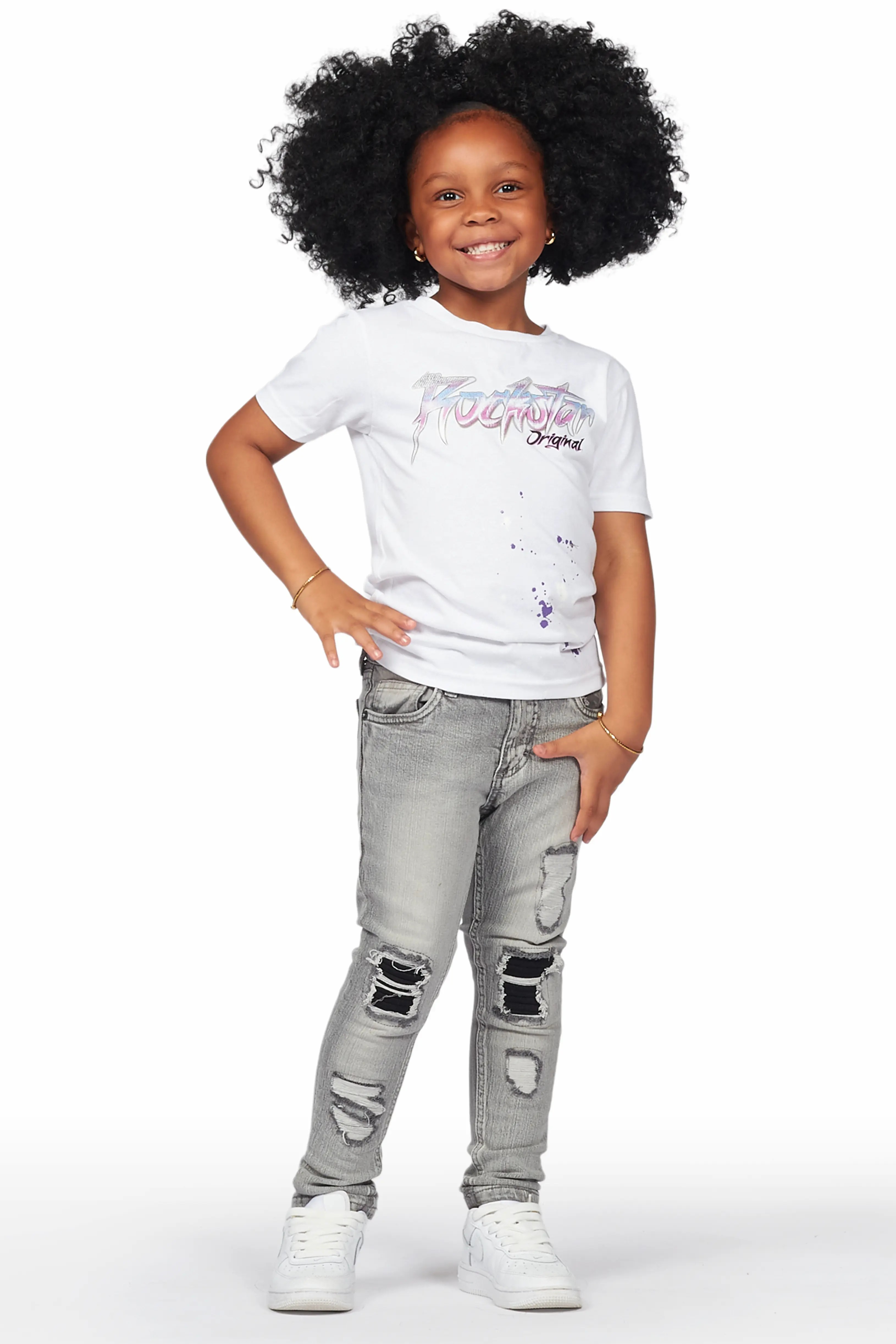 Girls Hadia Grey Ripped Skinny Jean - Image 4