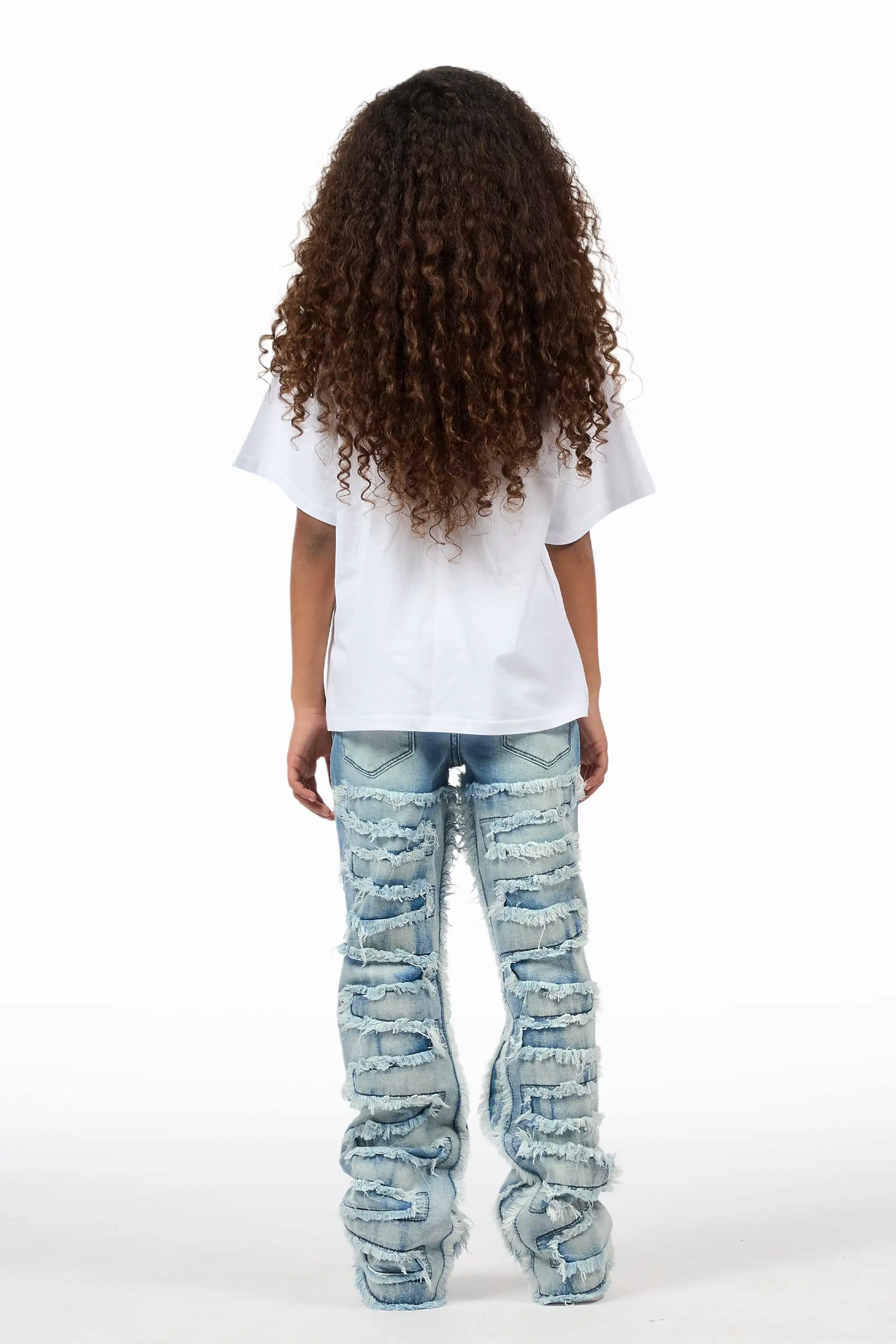 Girls Zariyah Medium Wash Stacked Flare Jean - Image 5