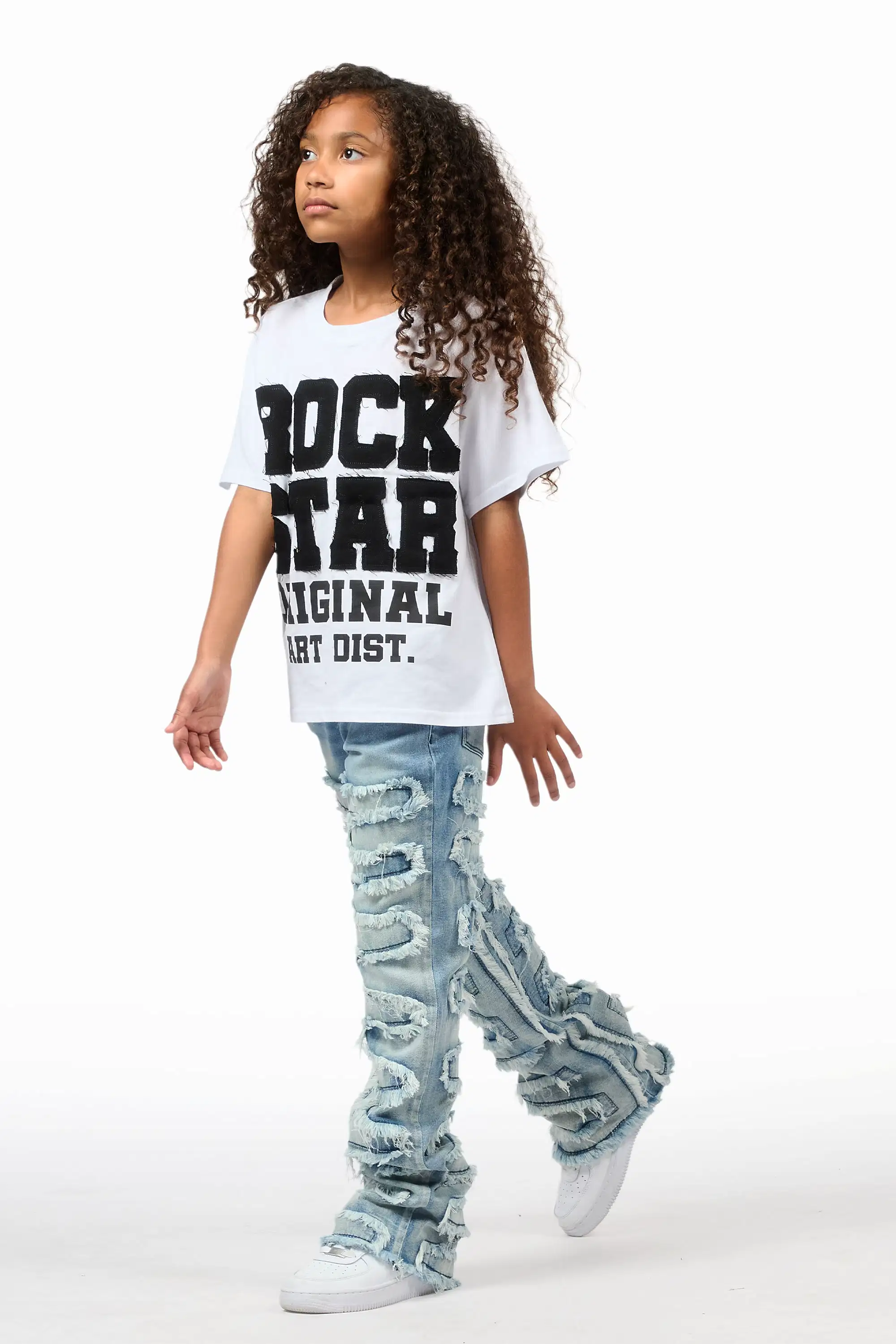 Girls Zariyah Medium Wash Stacked Flare Jean - Image 6