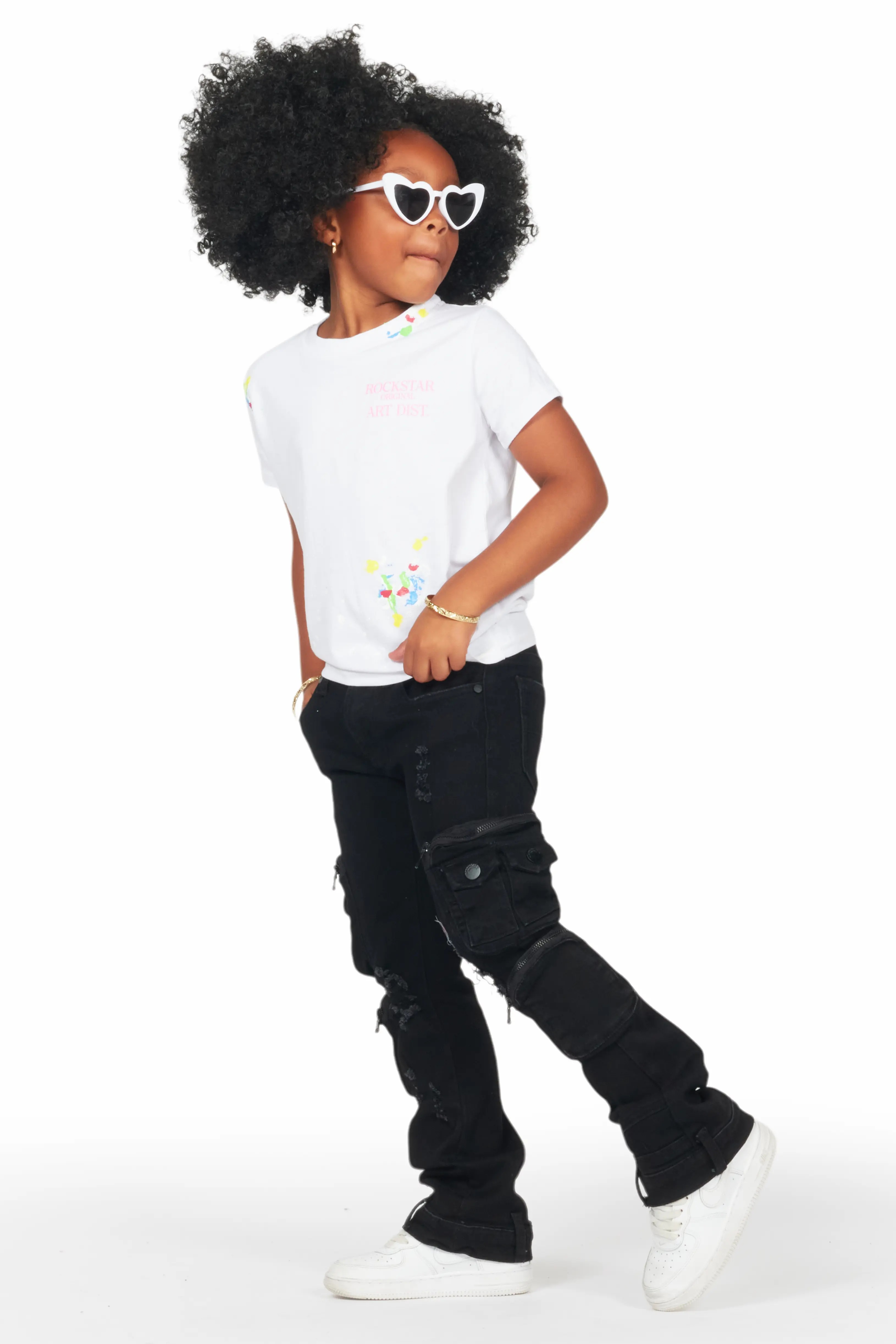 Girls Alisson Black Stacked Flare Jean - Image 4