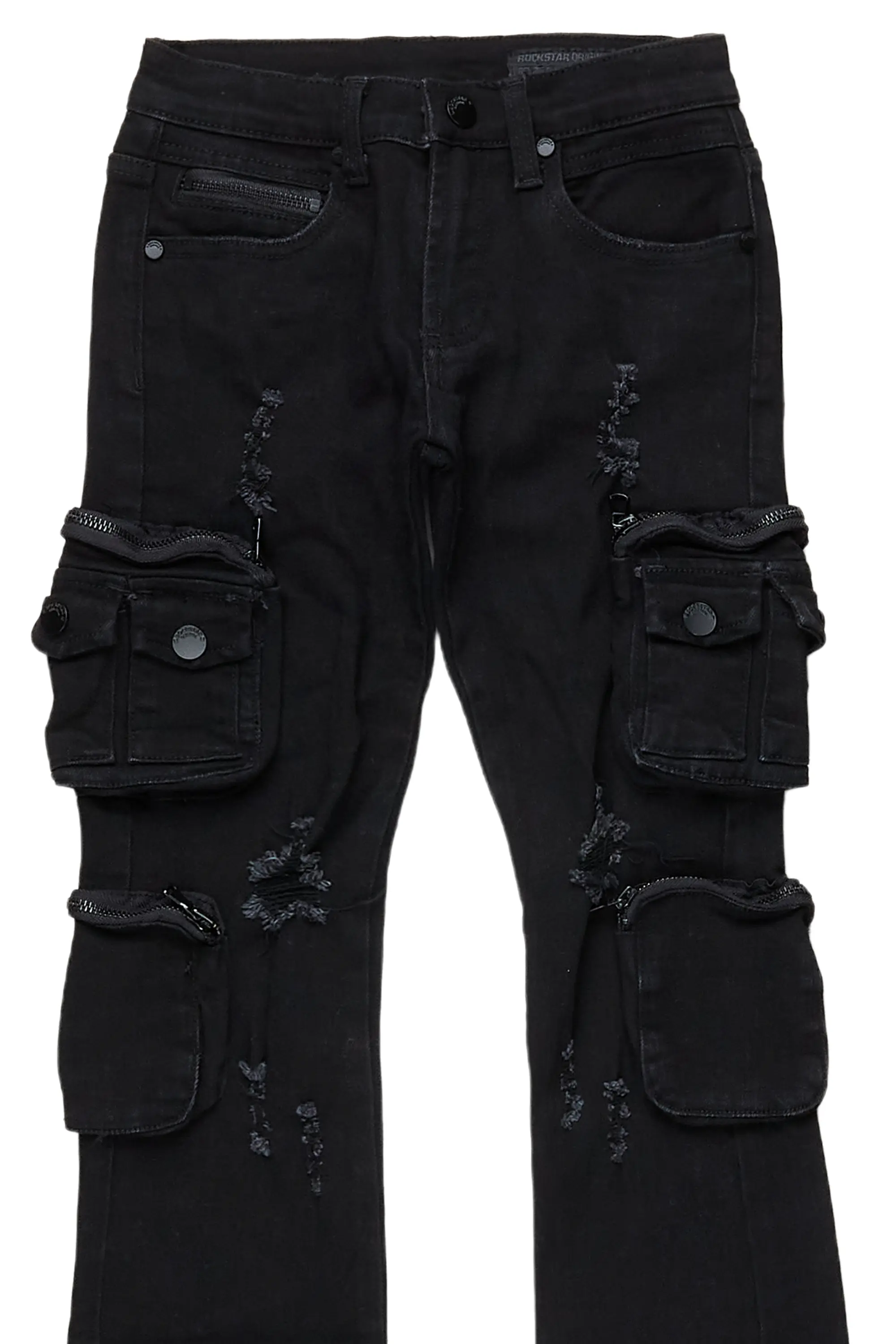 Girls Alisson Black Stacked Flare Jean - Image 7