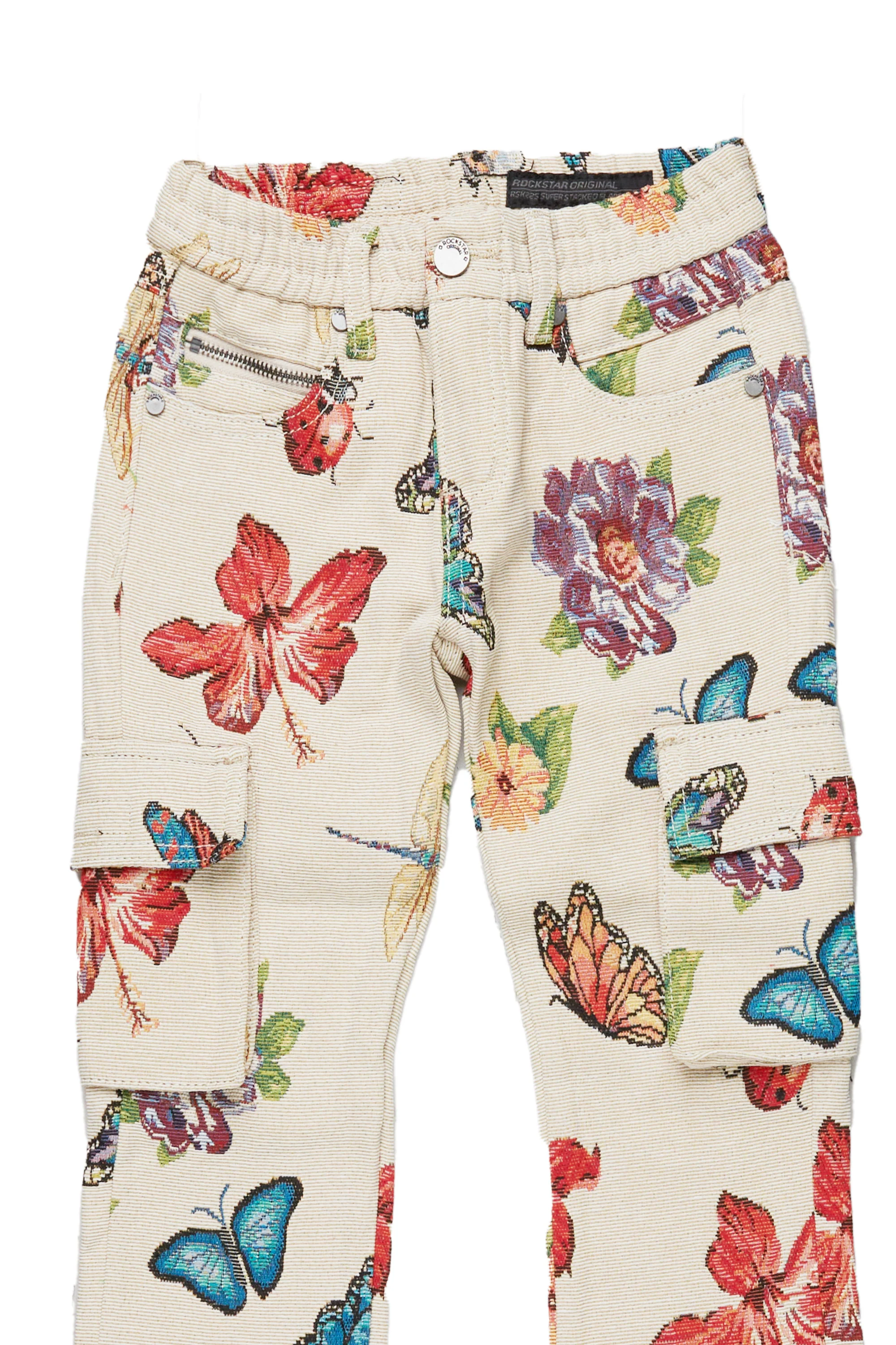 Girls Alora Beige Multi Tapestry Stacked Flare Jean - Image 2
