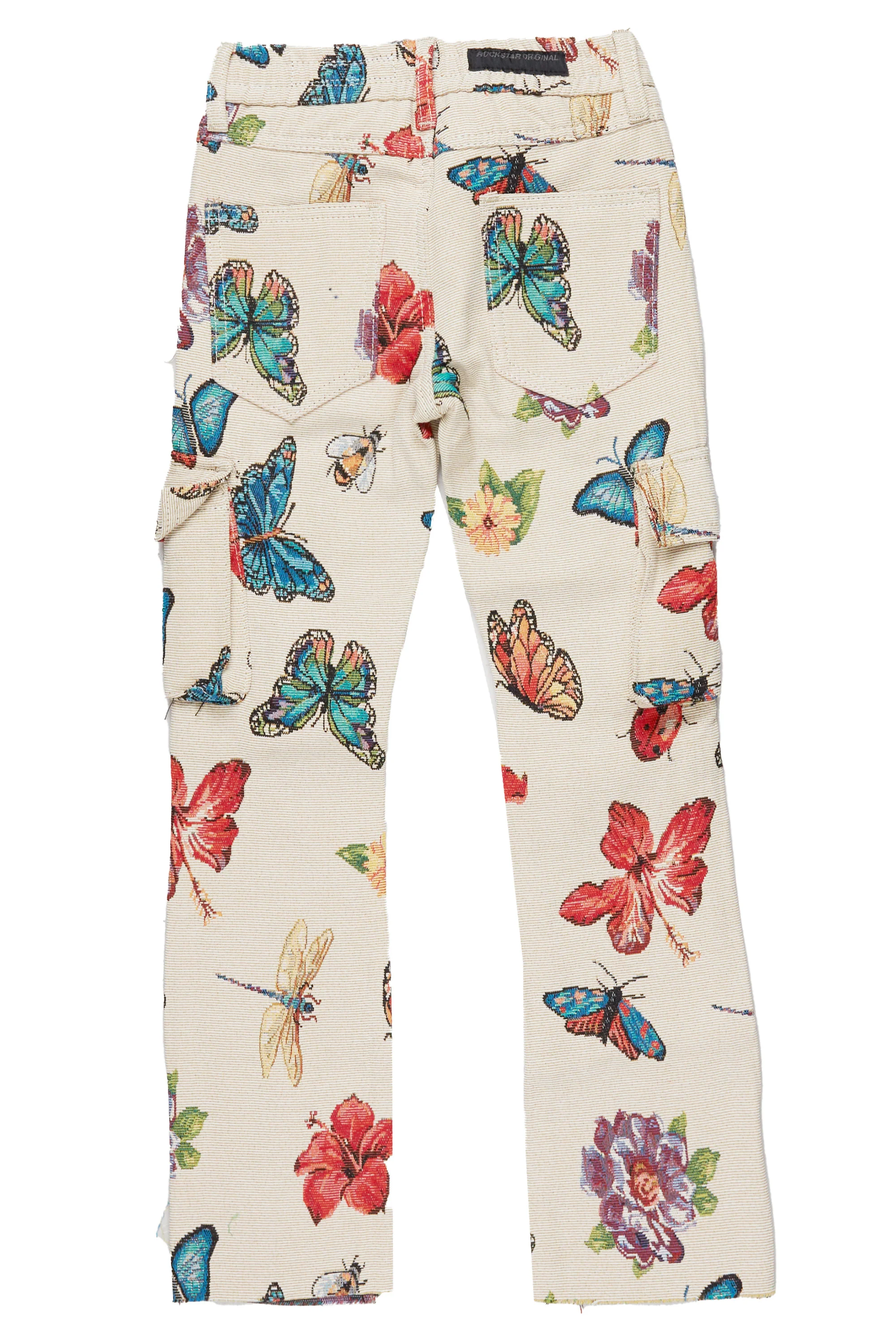 Girls Alora Beige Multi Tapestry Stacked Flare Jean - Image 3