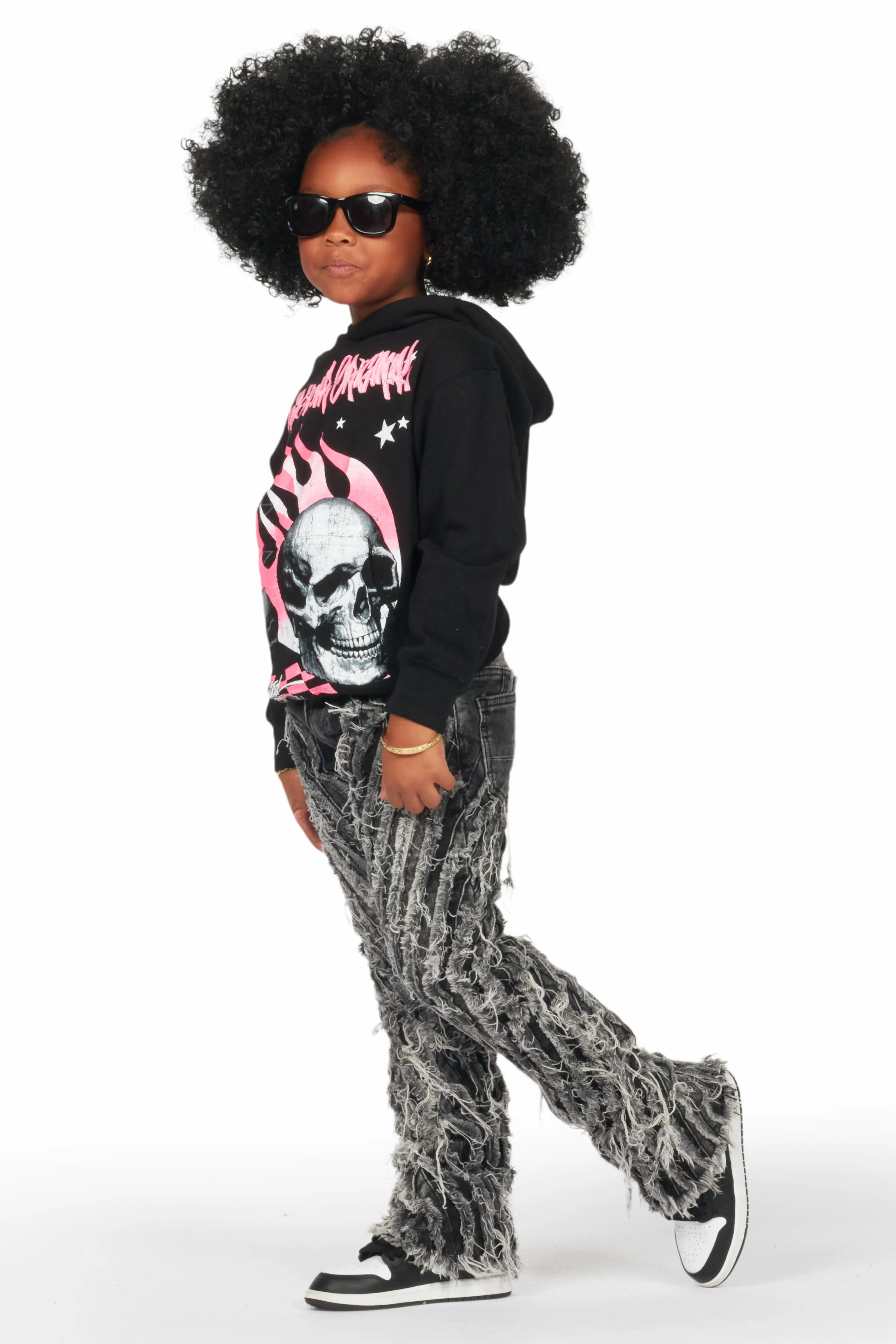 Girls Figgy Dark Grey Stacked Flare Jean - Image 3