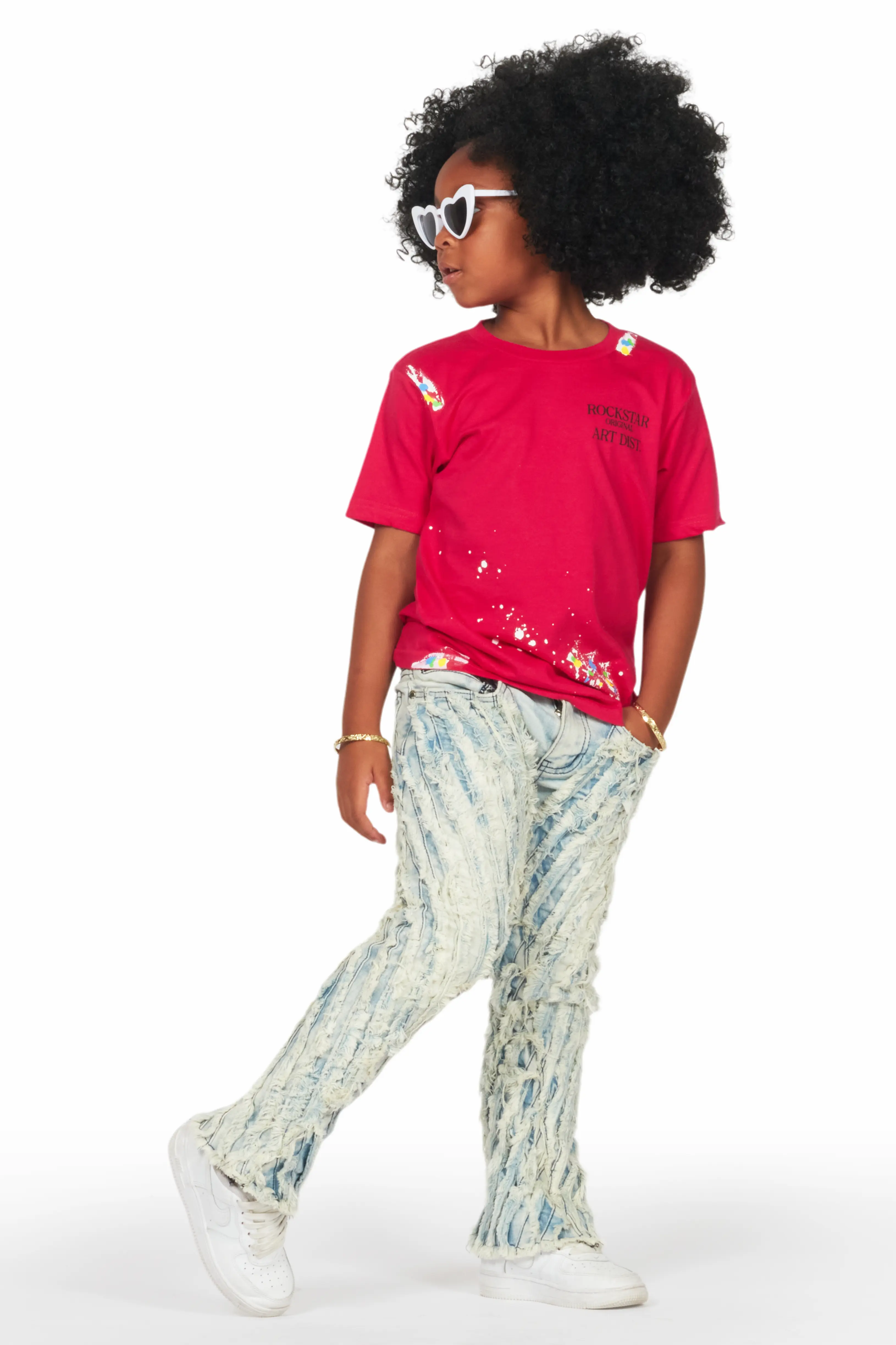 Girls Figgy Light Blue Stacked Flare Jean - Image 6
