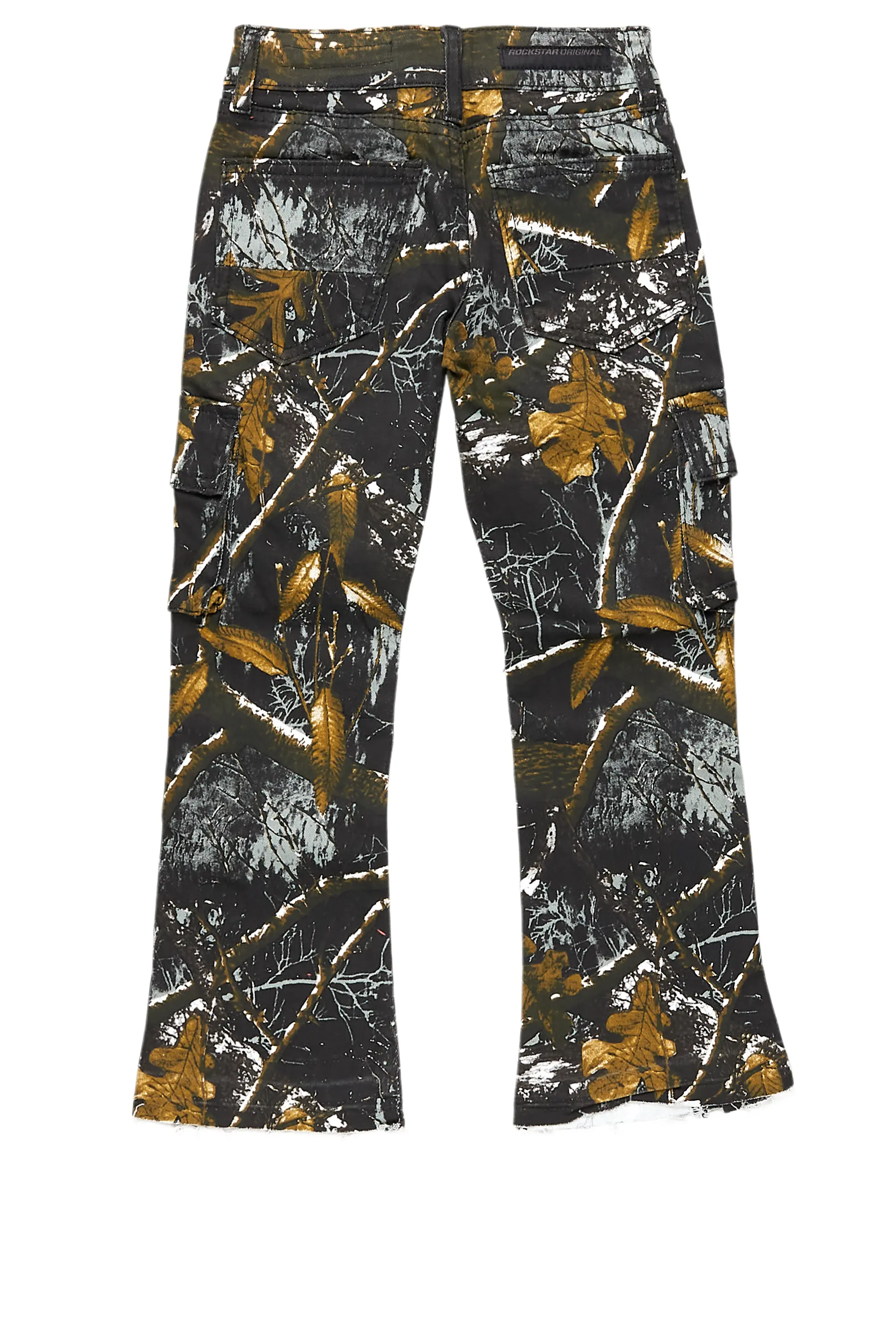 Girls Waapa Black Tree Camo Stacked Flare Cargo Jean - Image 8