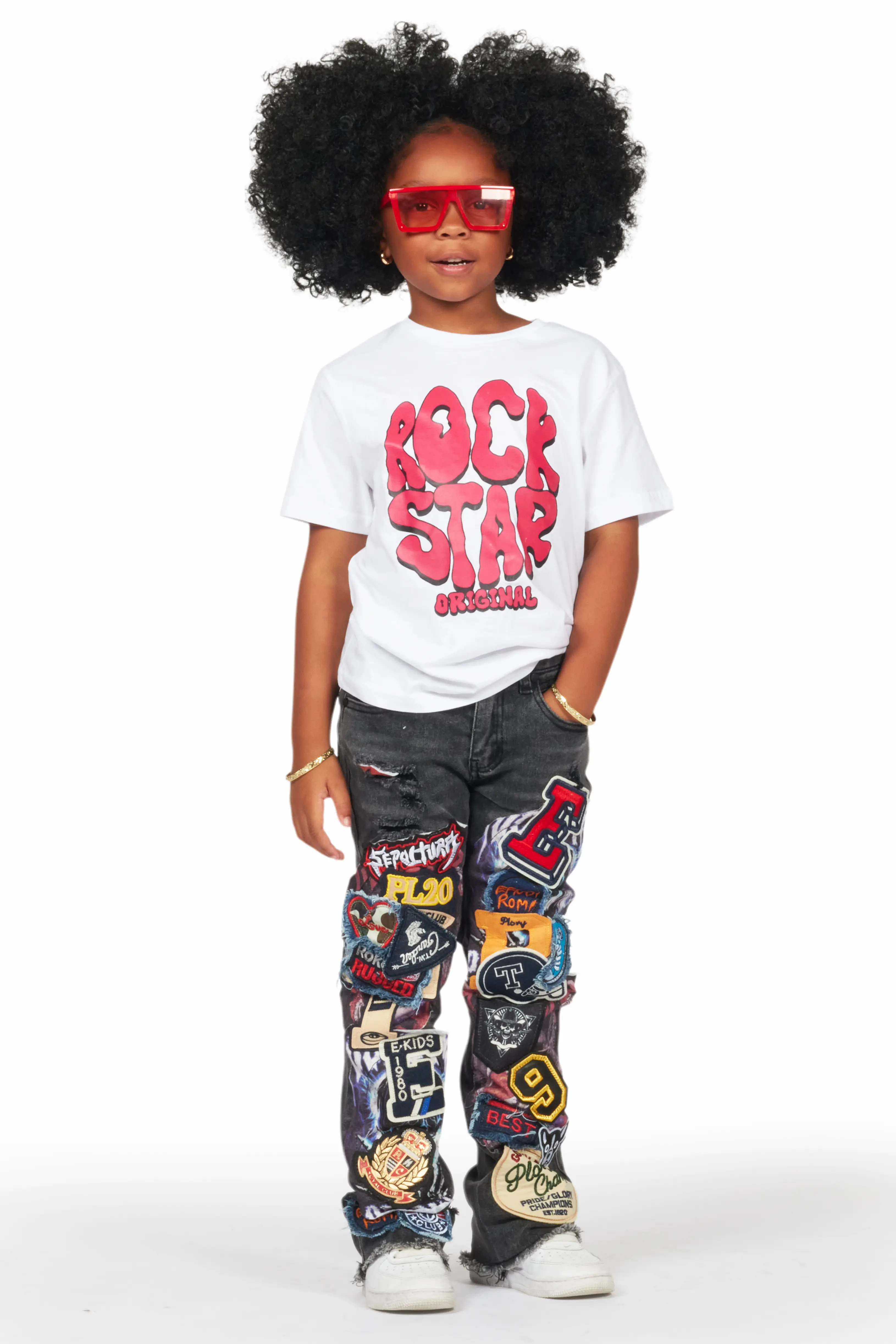 Girls Esma Black Stacked Flare Jean - Image 3
