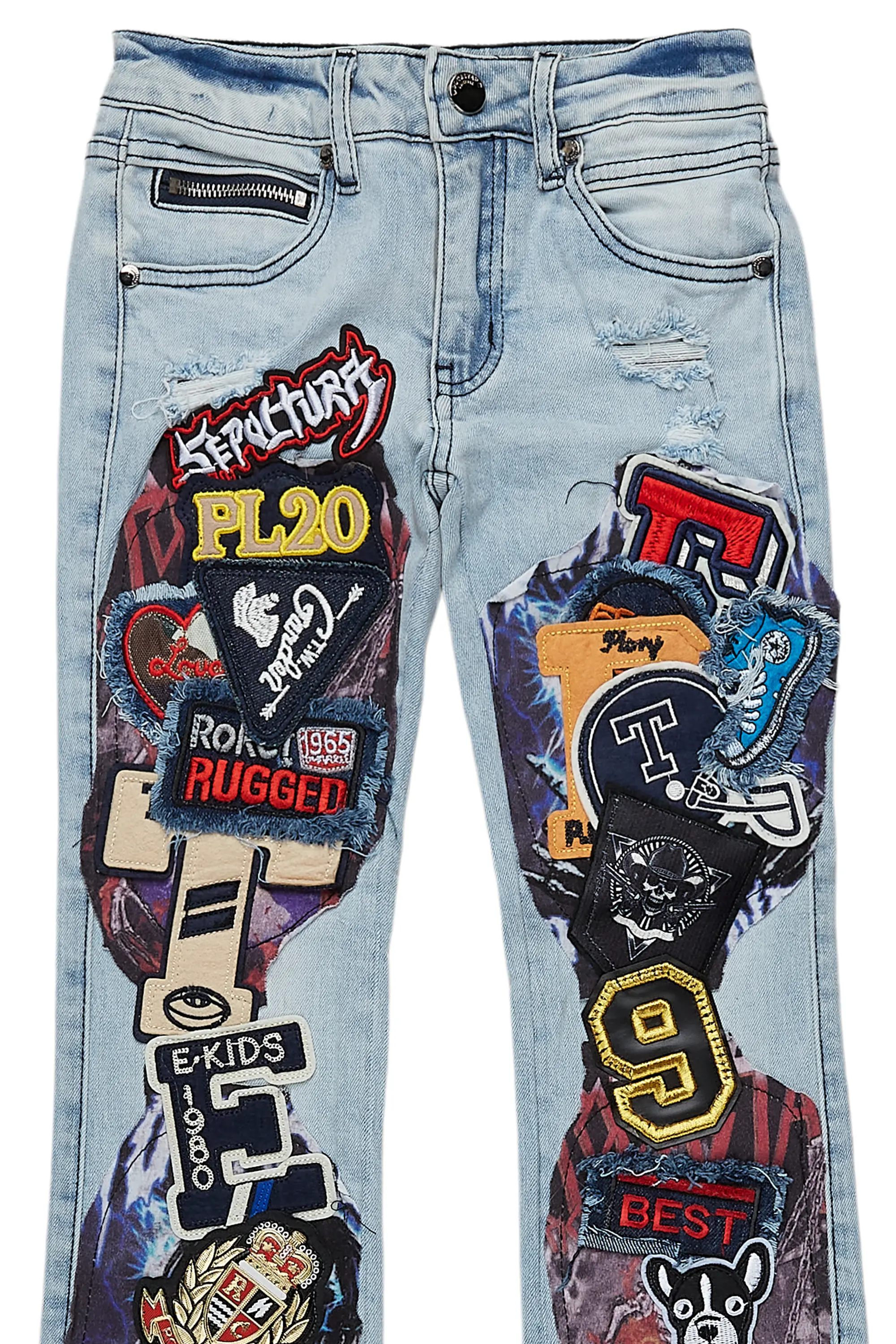 Girls Esma Blue Stacked Flare Jean - Image 8