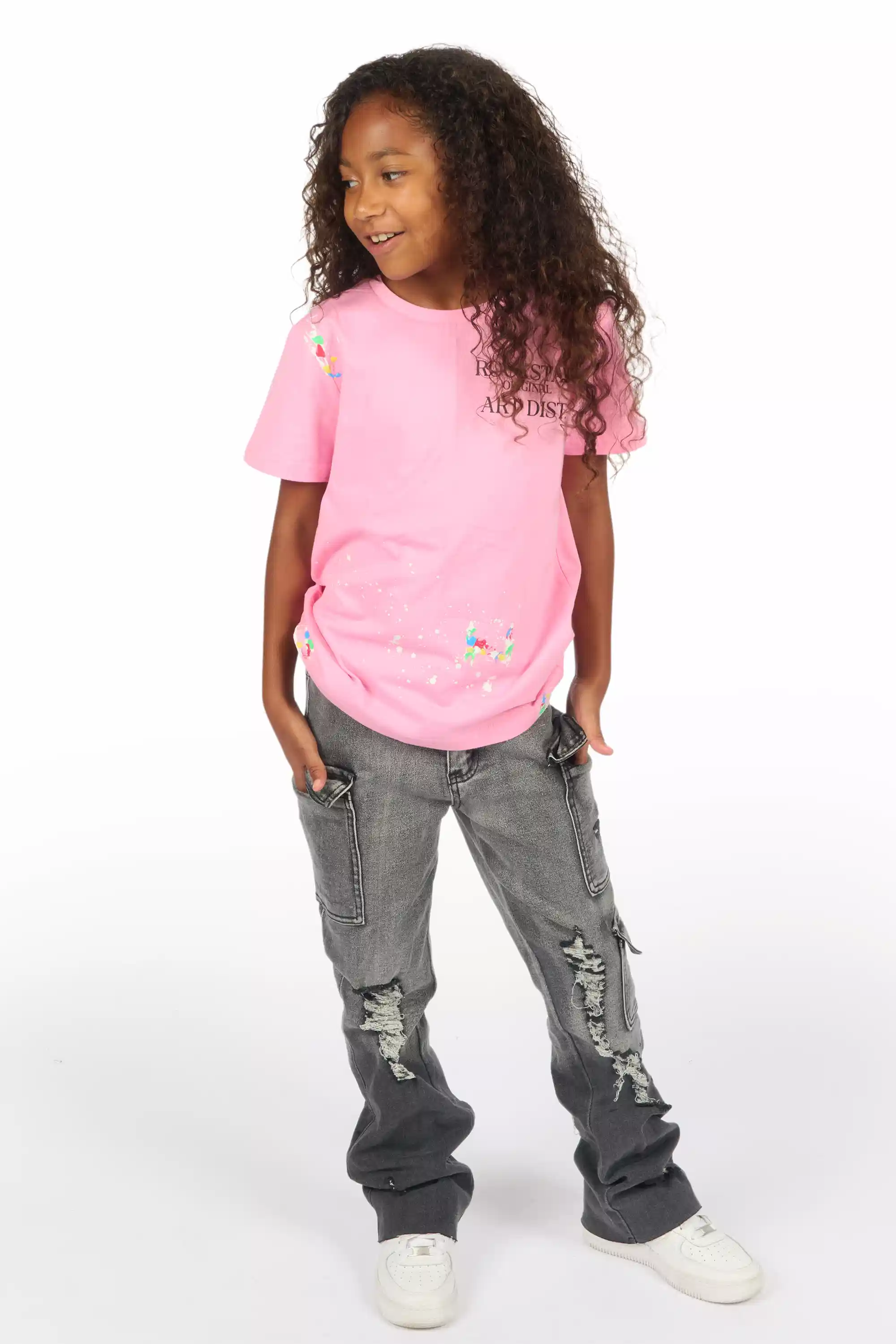 Girls Vixen Grey Wash Distressed Stacked Jean - Image 10